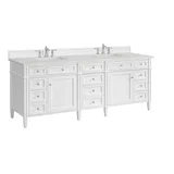 Brittany 84" Double Vanity, Bright White w/ 3 CM Eternal Jasmine Pearl Top w/FreePower Wireless Charger