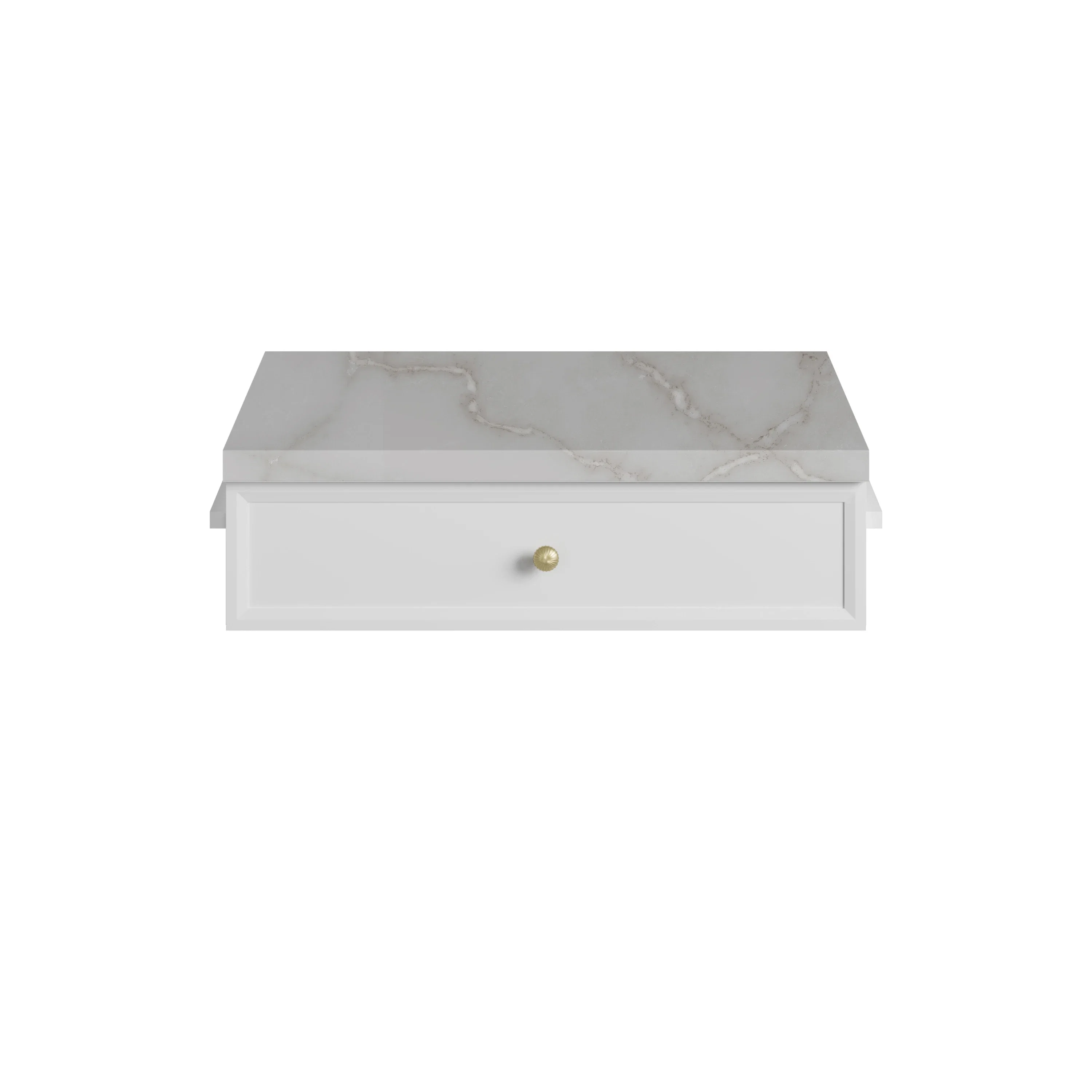 Bellshire 24" Drawer Unit, Bright White w/ 3 CM Victorian Silver Silestone Top
