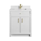 Bellshire 30" Single Vanity, Bright White w/ Single Hole 3 CM White Zeus Silestone Top and Matching Backsplash