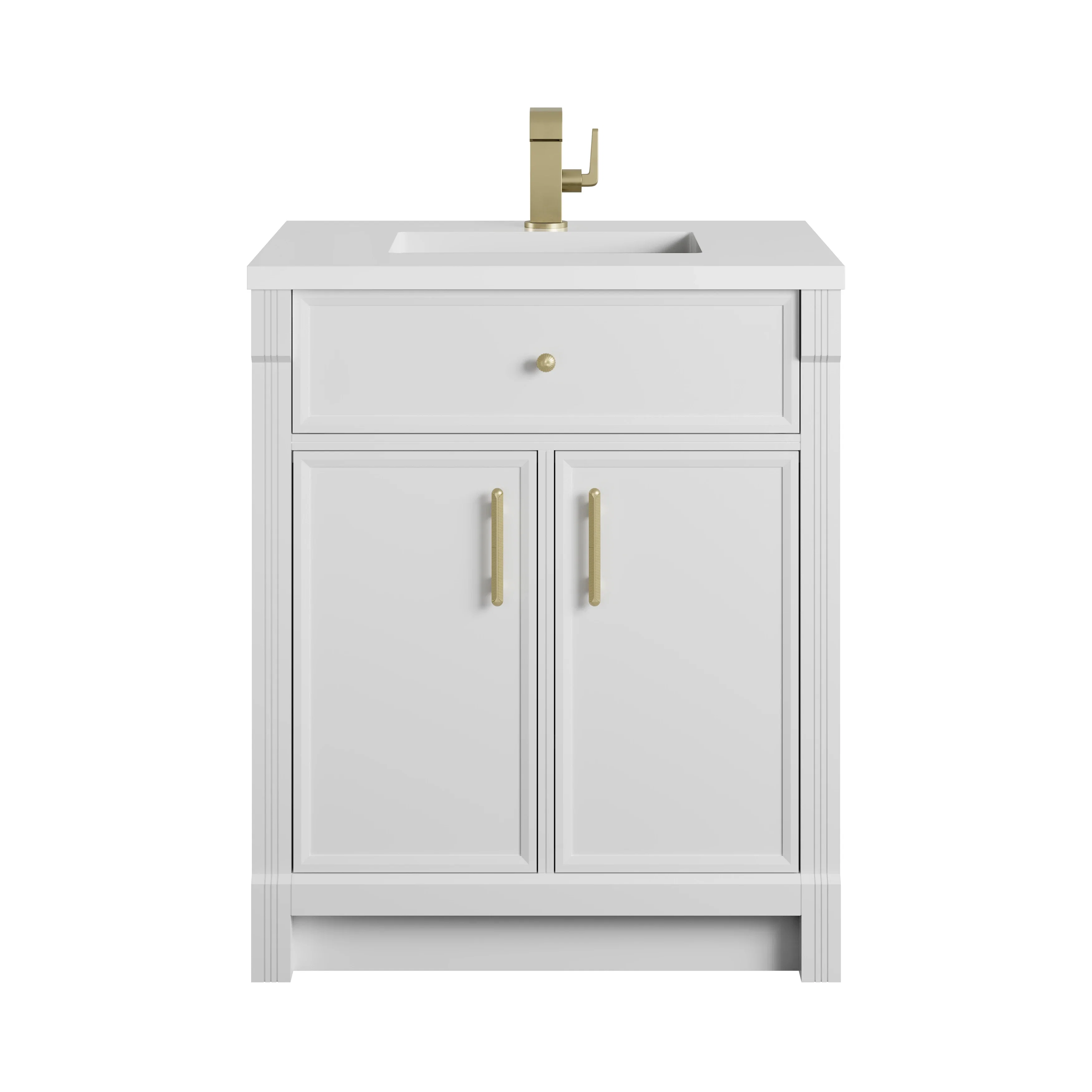Bellshire 30" Single Vanity, Bright White w/ Single Hole 3 CM White Zeus Silestone Top and Matching Backsplash