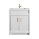 Bellshire 30" Single Vanity, Bright White w/ Single Hole 3 CM White Zeus Silestone Top and Matching Backsplash