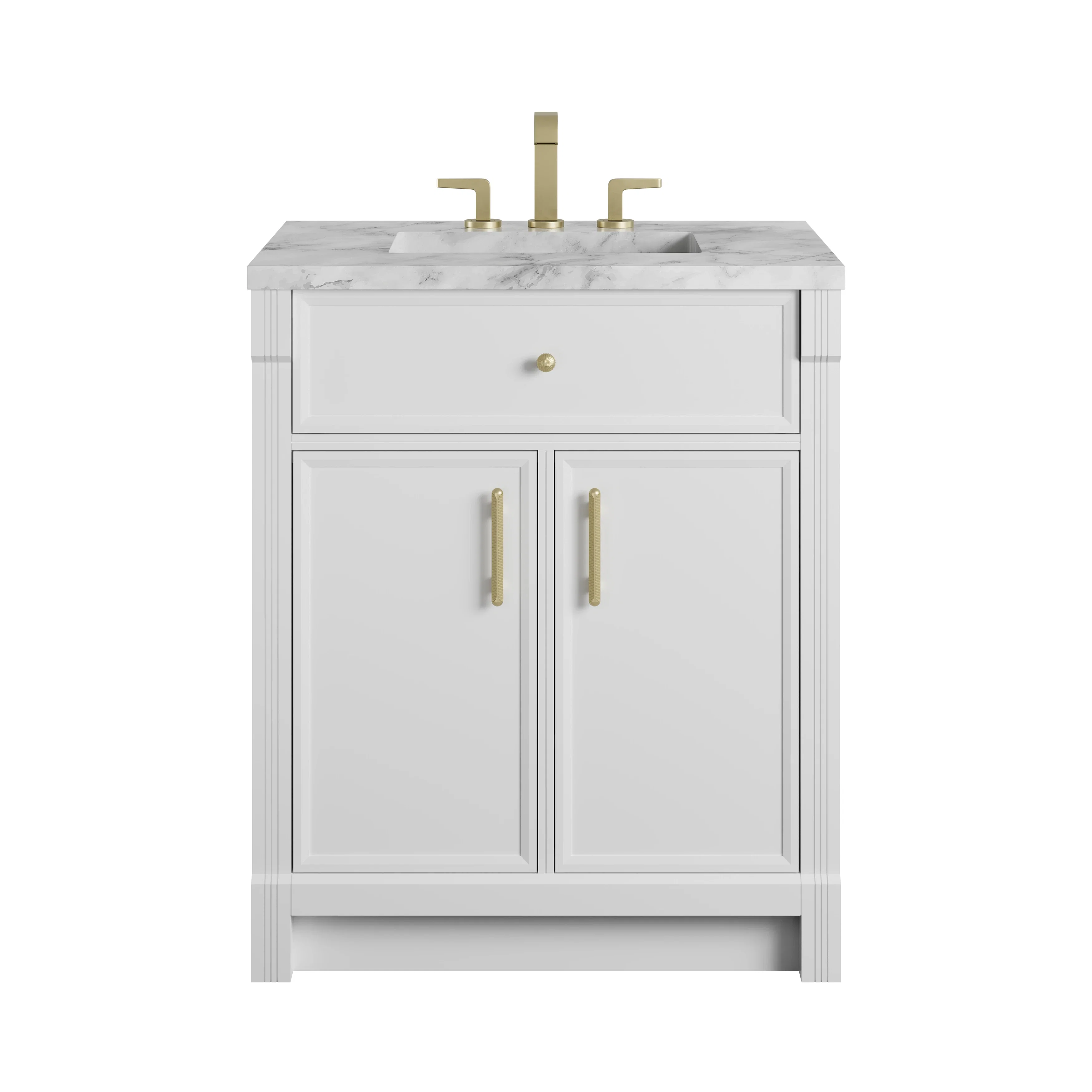 Bellshire 30" Single Vanity, Bright White w/ 3 CM Carrara Marble Top