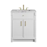Bellshire 30" Single Vanity, Bright White w/ 3 CM Carrara Marble Top