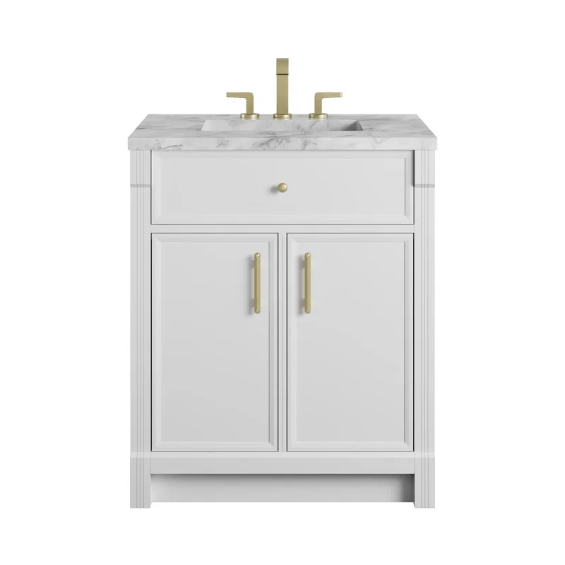 Bellshire 30" Single Vanity, Bright White w/ 3 CM Carrara Marble Top
