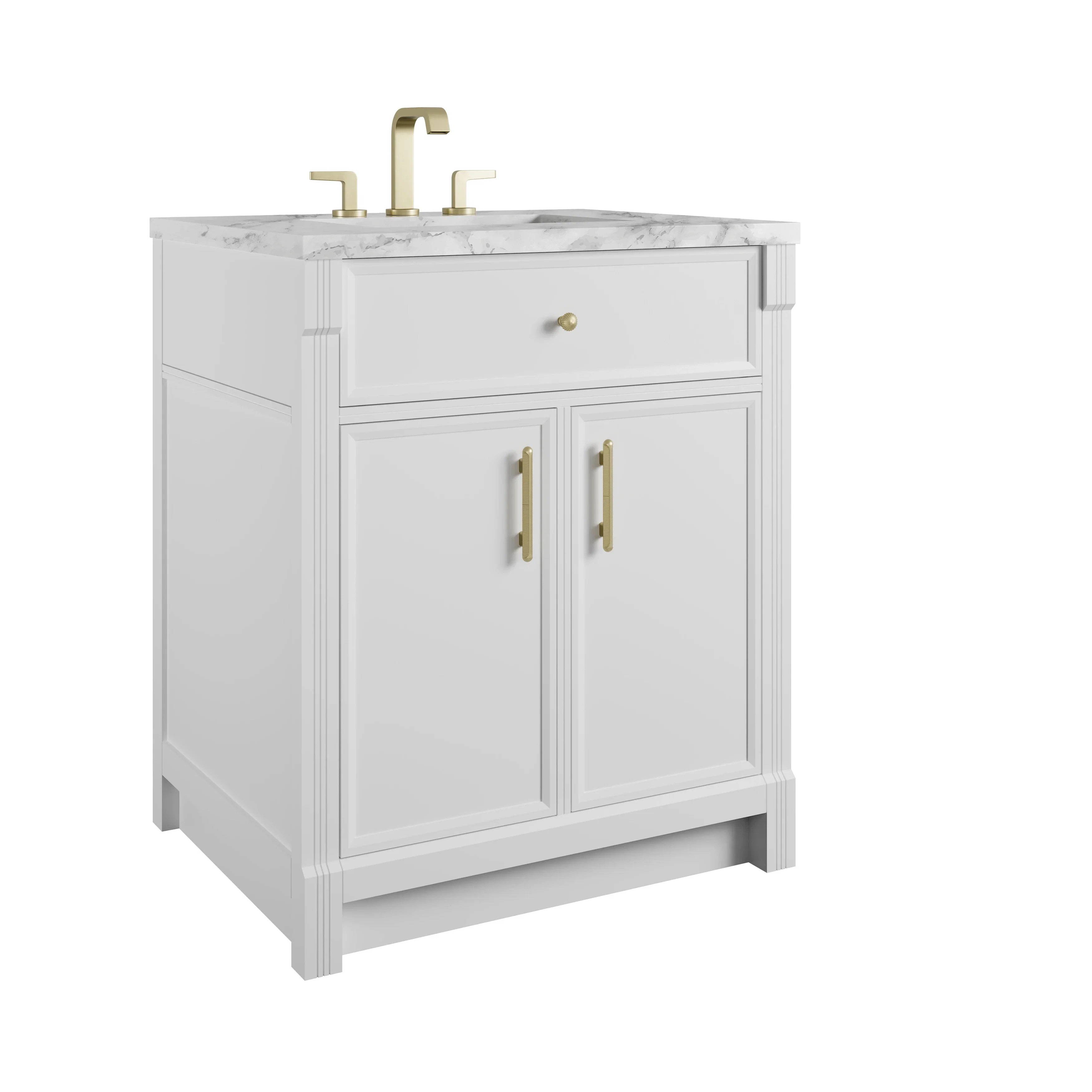Bellshire 30" Single Vanity, Bright White w/ 3 CM Carrara Marble Top
