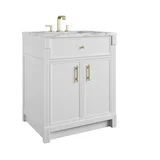 Bellshire 30" Single Vanity, Bright White w/ 3 CM Carrara Marble Top