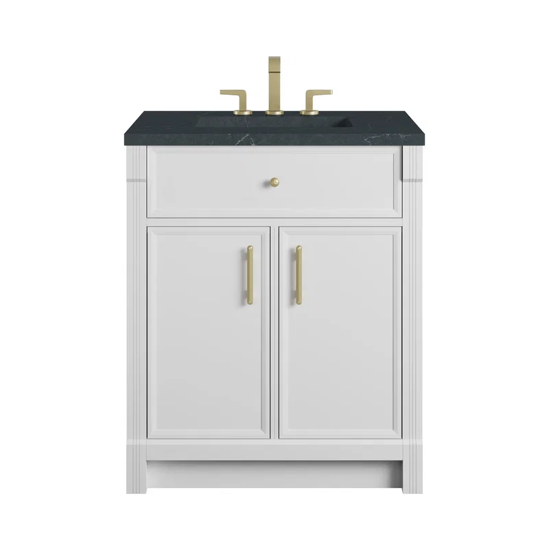 Bellshire 30" Single Vanity, Bright White w/ 3 CM Charcoal Soapstone Silestone Top