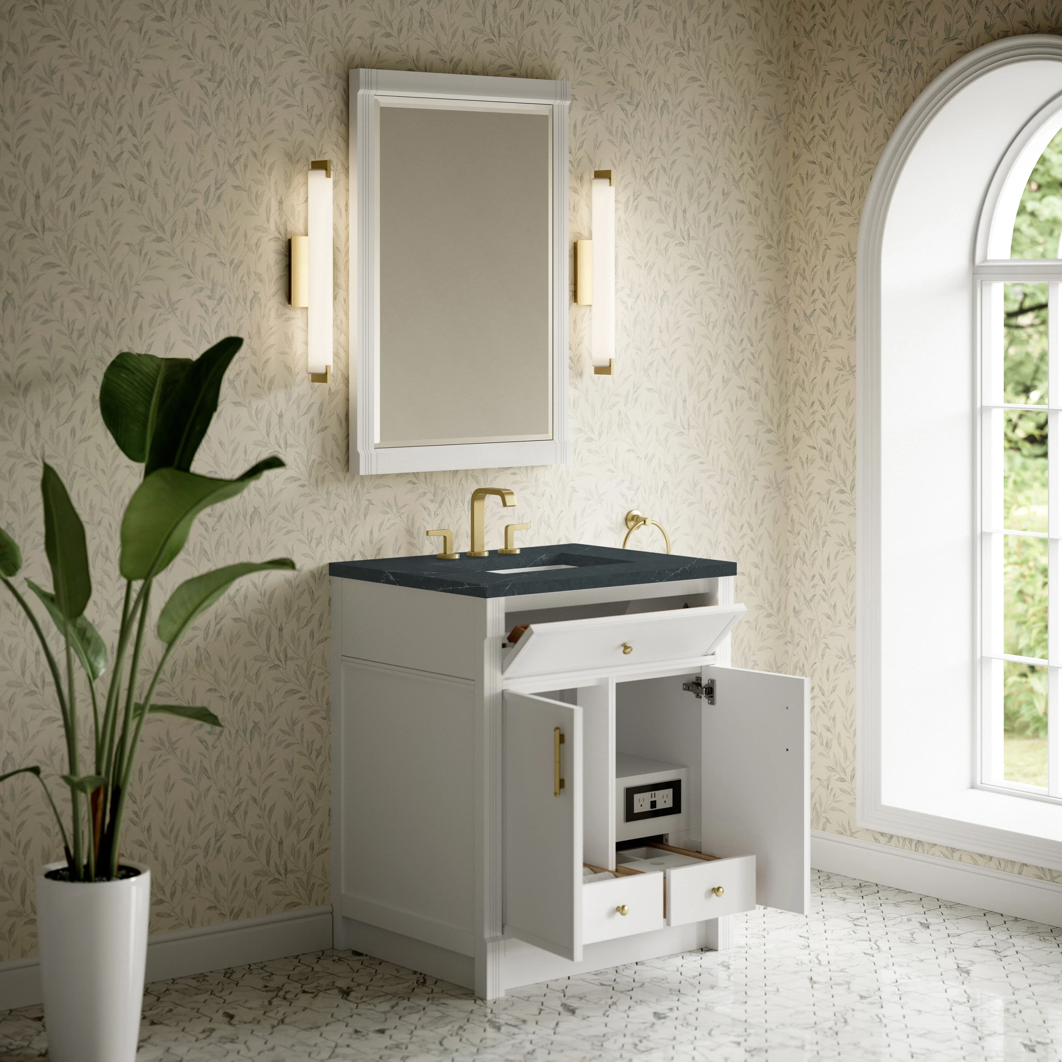 Bellshire 30" Single Vanity, Bright White w/ 3 CM Charcoal Soapstone Silestone Top