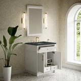 Bellshire 30" Single Vanity, Bright White w/ 3 CM Charcoal Soapstone Silestone Top