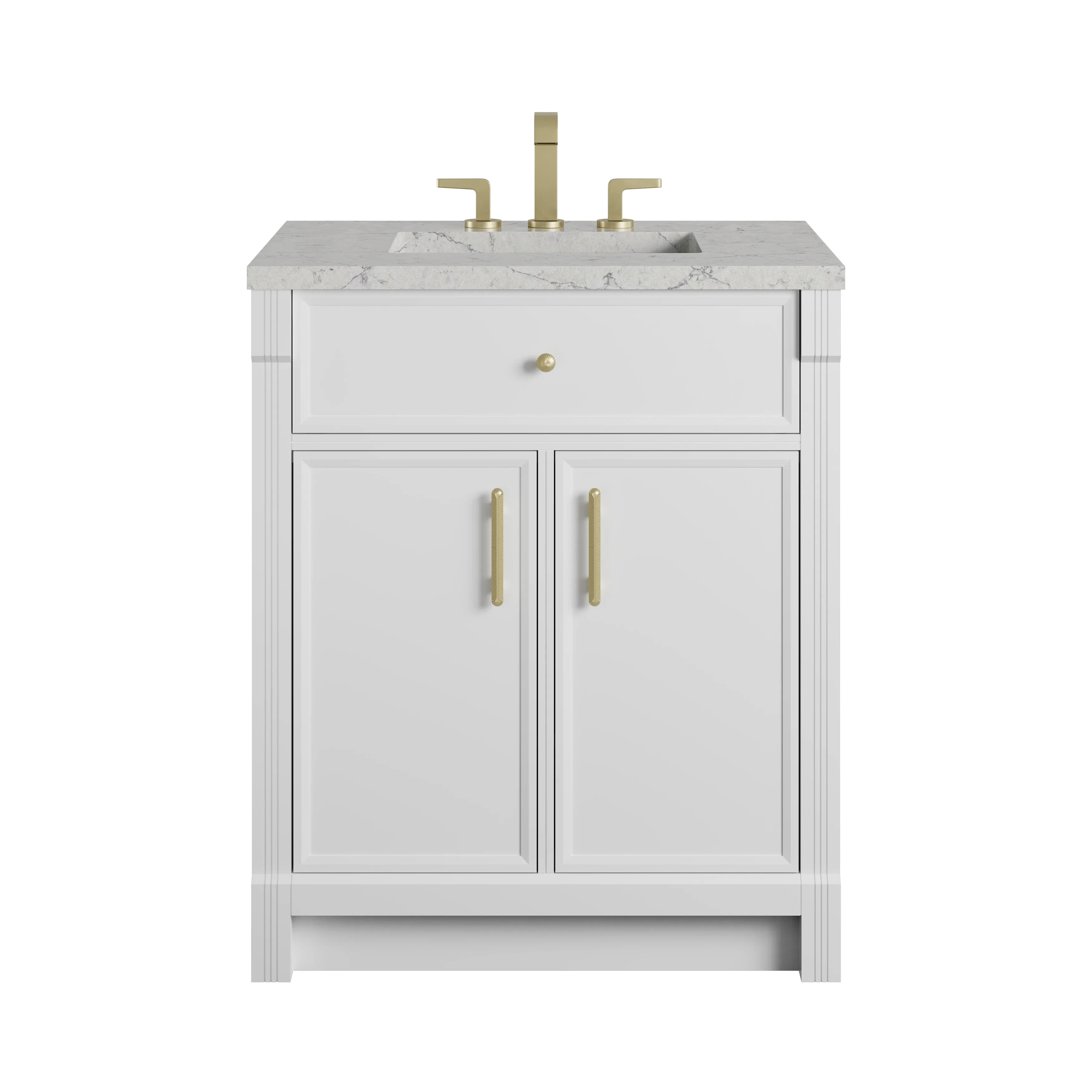 Bellshire 30" Single Vanity, Bright White w/ 3 CM Eternal Jasmine Pearl Silestone Top