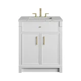 Bellshire 30" Single Vanity, Bright White w/ 3 CM Eternal Jasmine Pearl Silestone Top