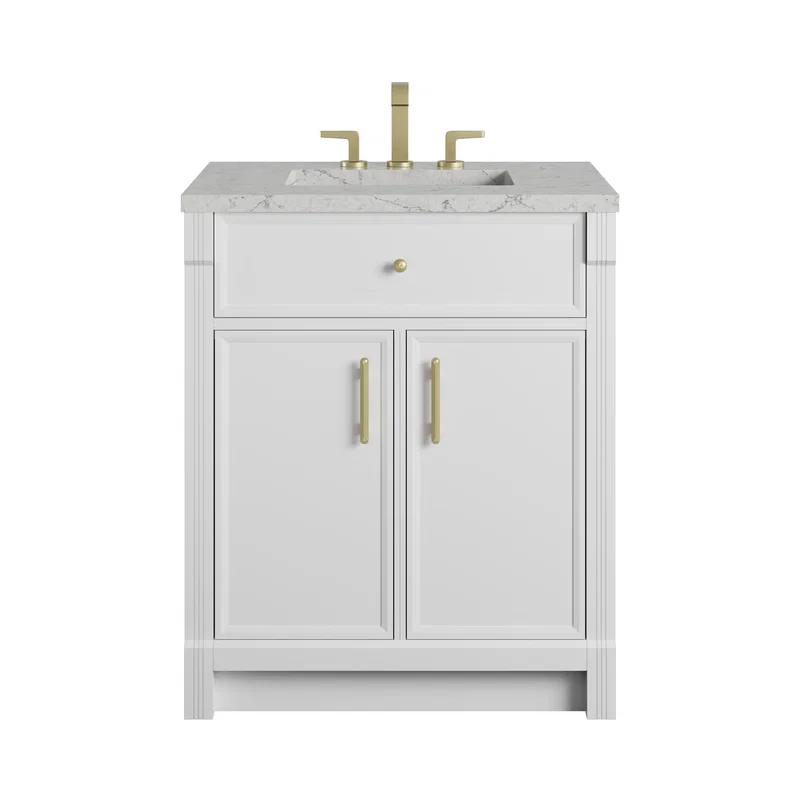 Bellshire 30" Single Vanity, Bright White w/ 3 CM Eternal Jasmine Pearl Silestone Top