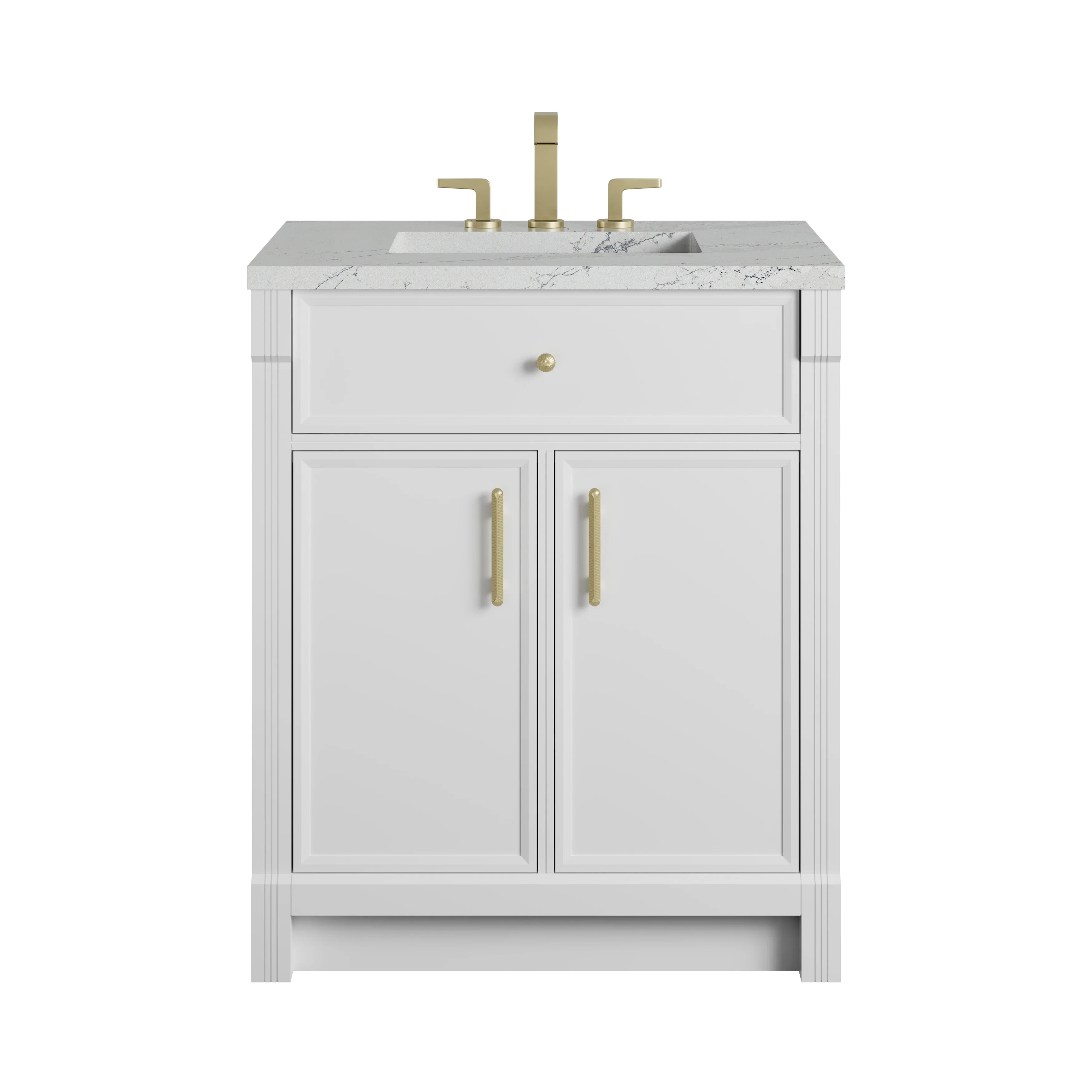 Bellshire 30" Single Vanity, Bright White w/ 3 CM Ethereal Noctis Silestone Top