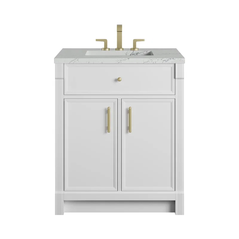 Bellshire 30" Single Vanity, Bright White w/ 3 CM Ethereal Noctis Silestone Top