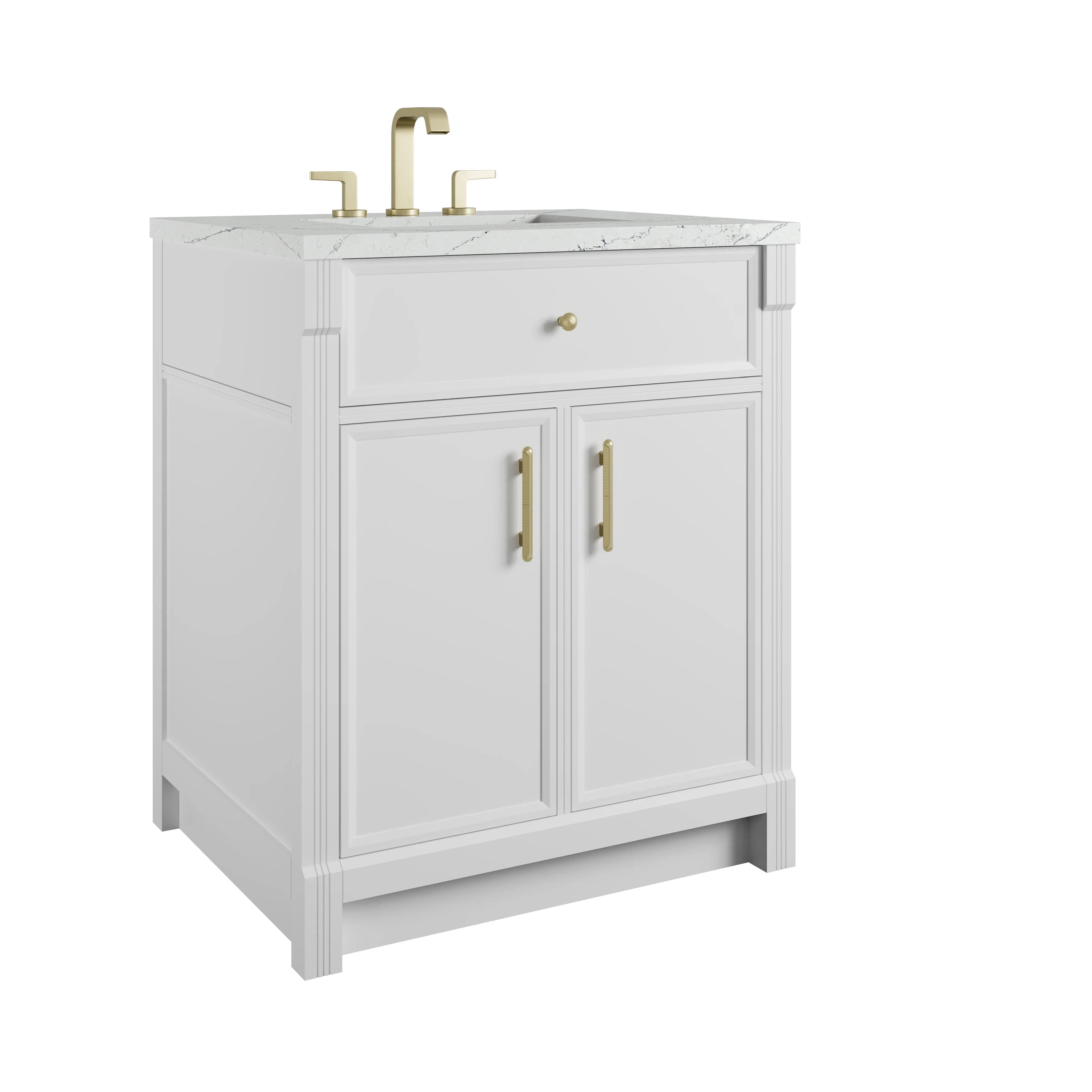 Bellshire 30" Single Vanity, Bright White w/ 3 CM Ethereal Noctis Silestone Top
