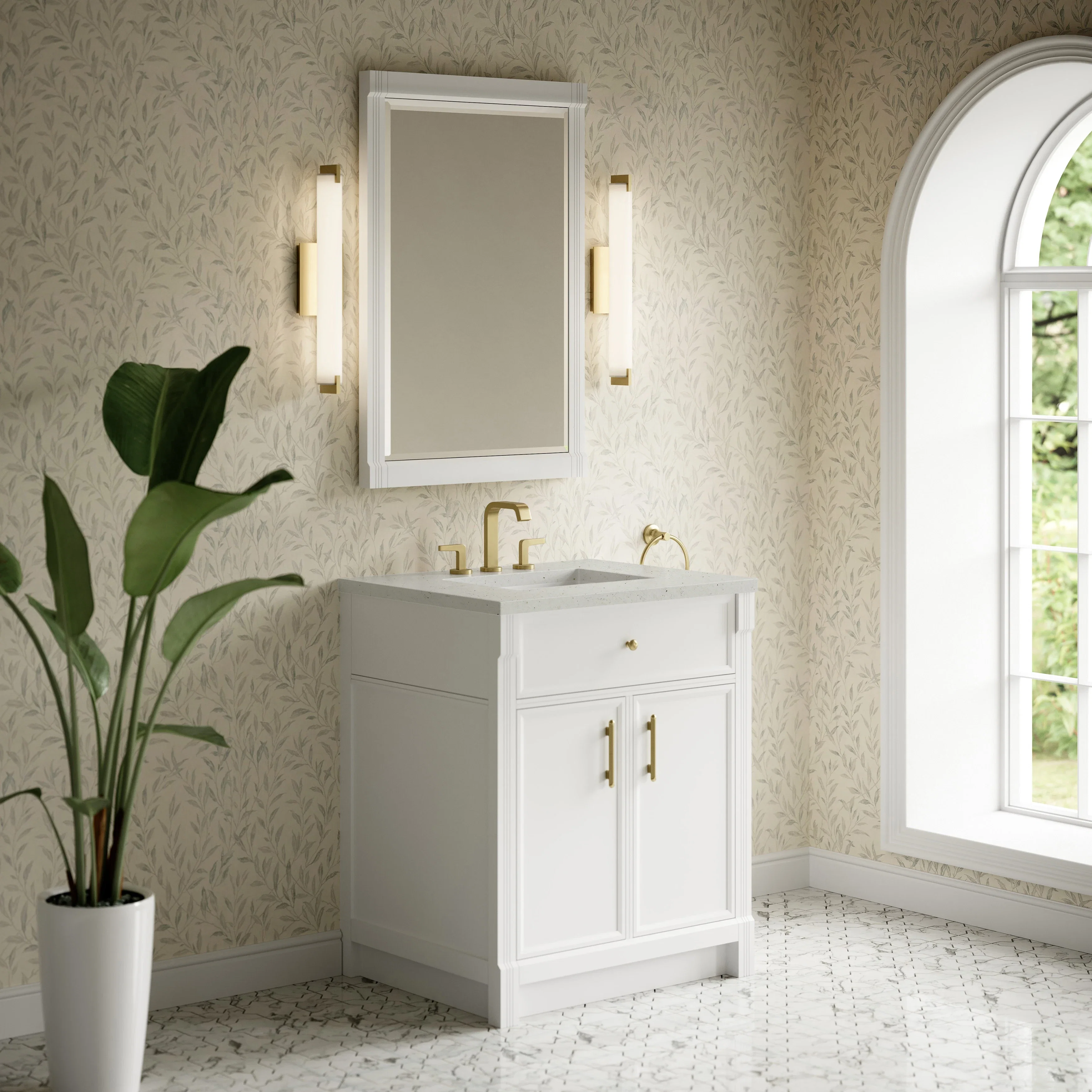 Bellshire 30" Single Vanity, Bright White w/ 3 CM Lime Delight Silestone Top