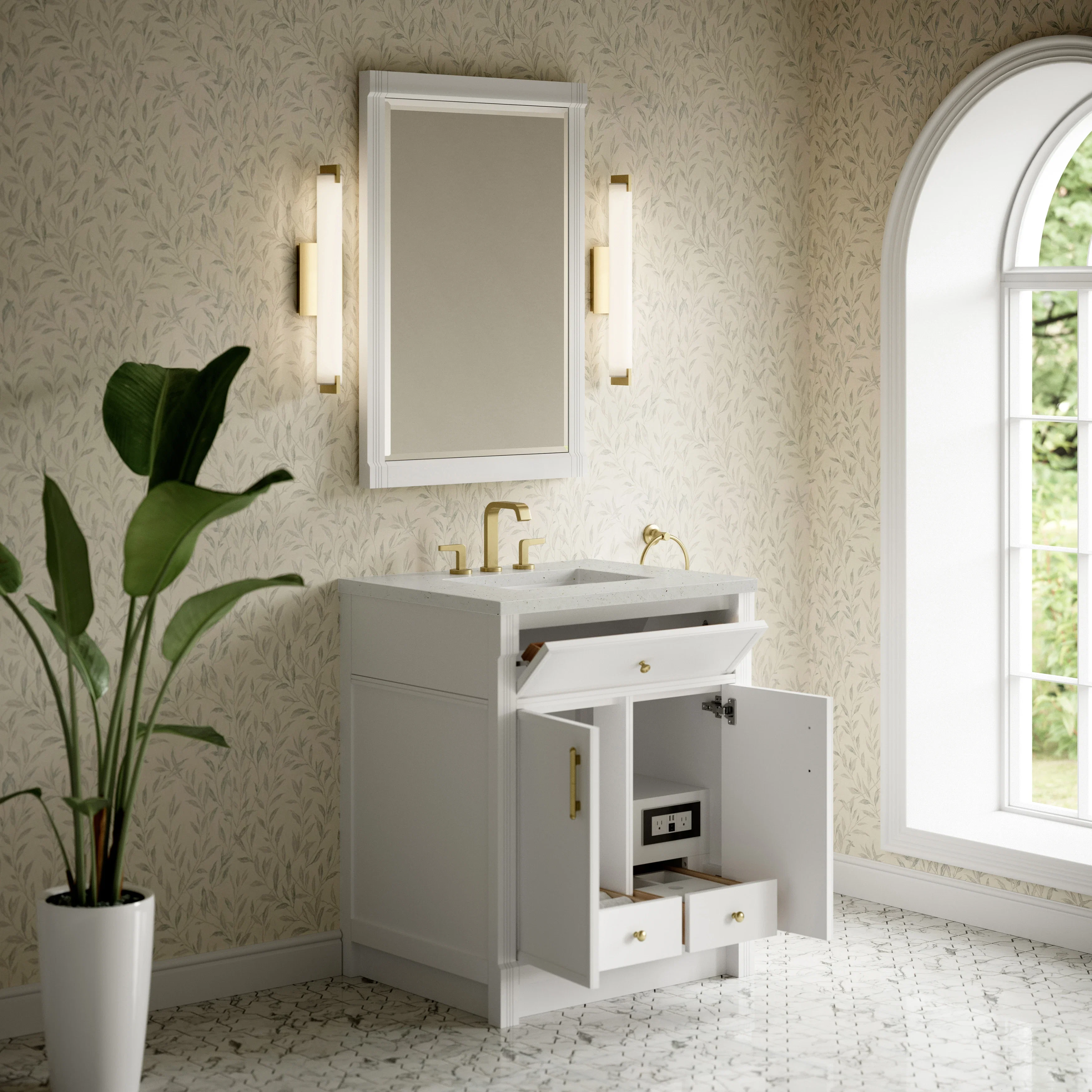 Bellshire 30" Single Vanity, Bright White w/ 3 CM Lime Delight Silestone Top