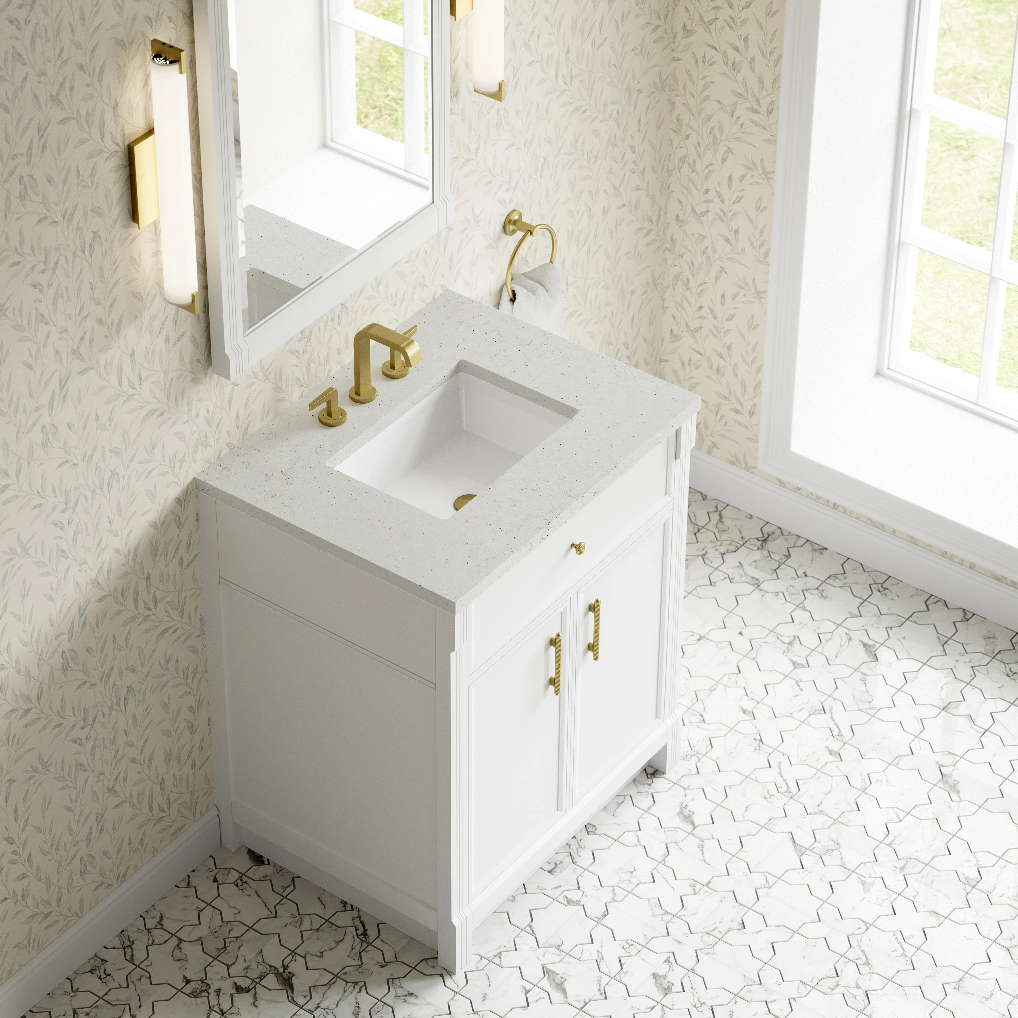 Bellshire 30" Single Vanity, Bright White w/ 3 CM Lime Delight Silestone Top