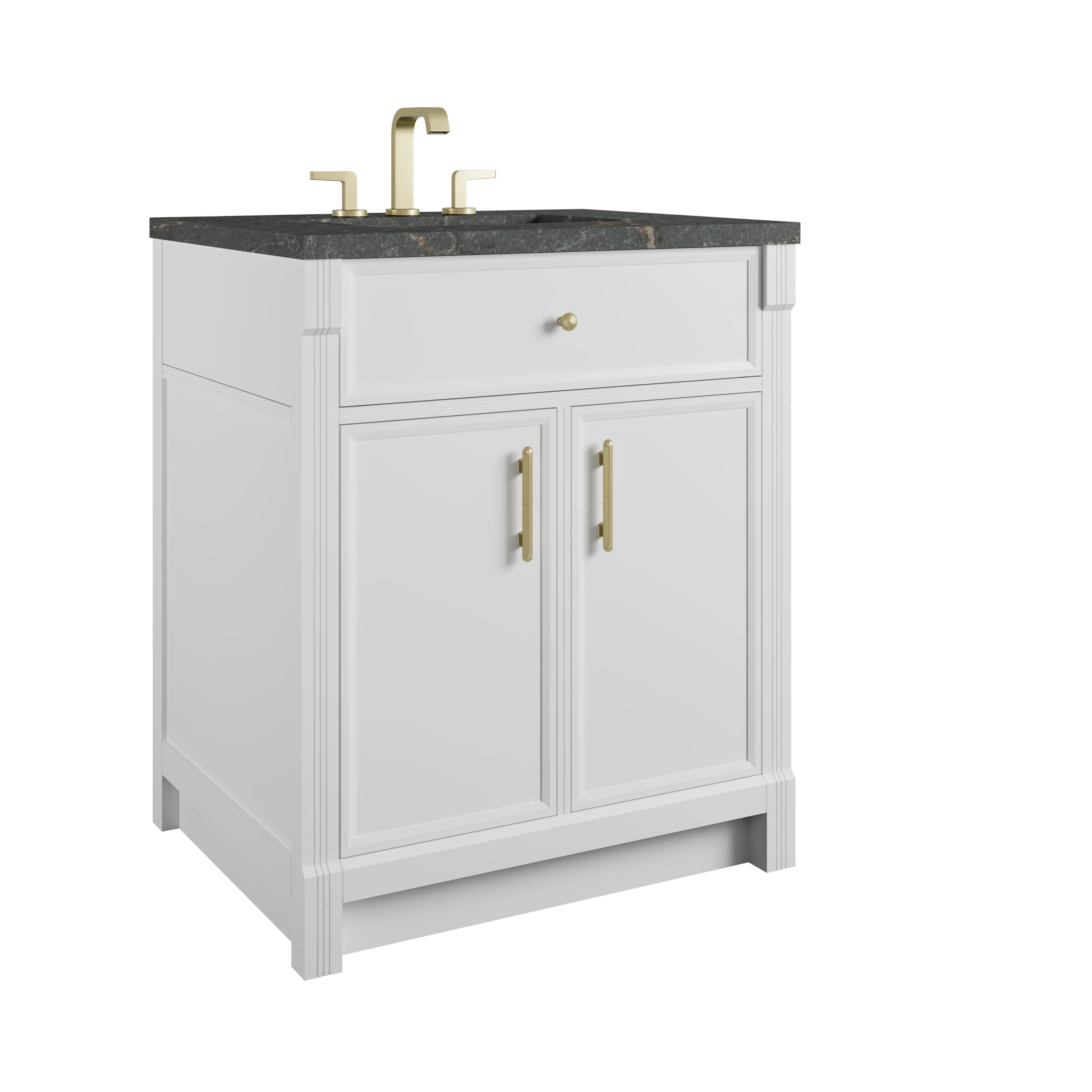 Bellshire 30" Single Vanity, Bright White w/ 3 CM Parisien Bleu Silestone Top