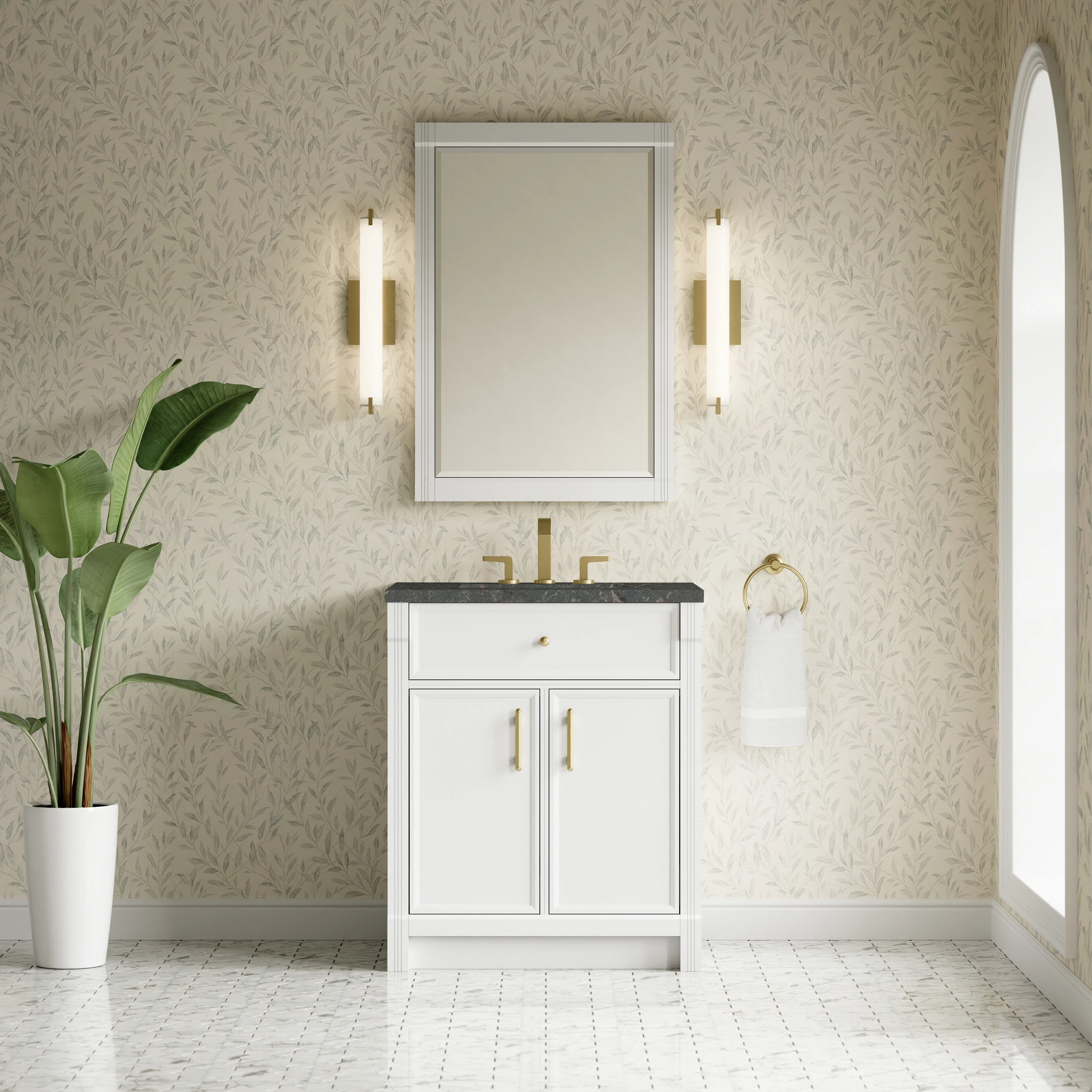Bellshire 30" Single Vanity, Bright White w/ 3 CM Parisien Bleu Silestone Top