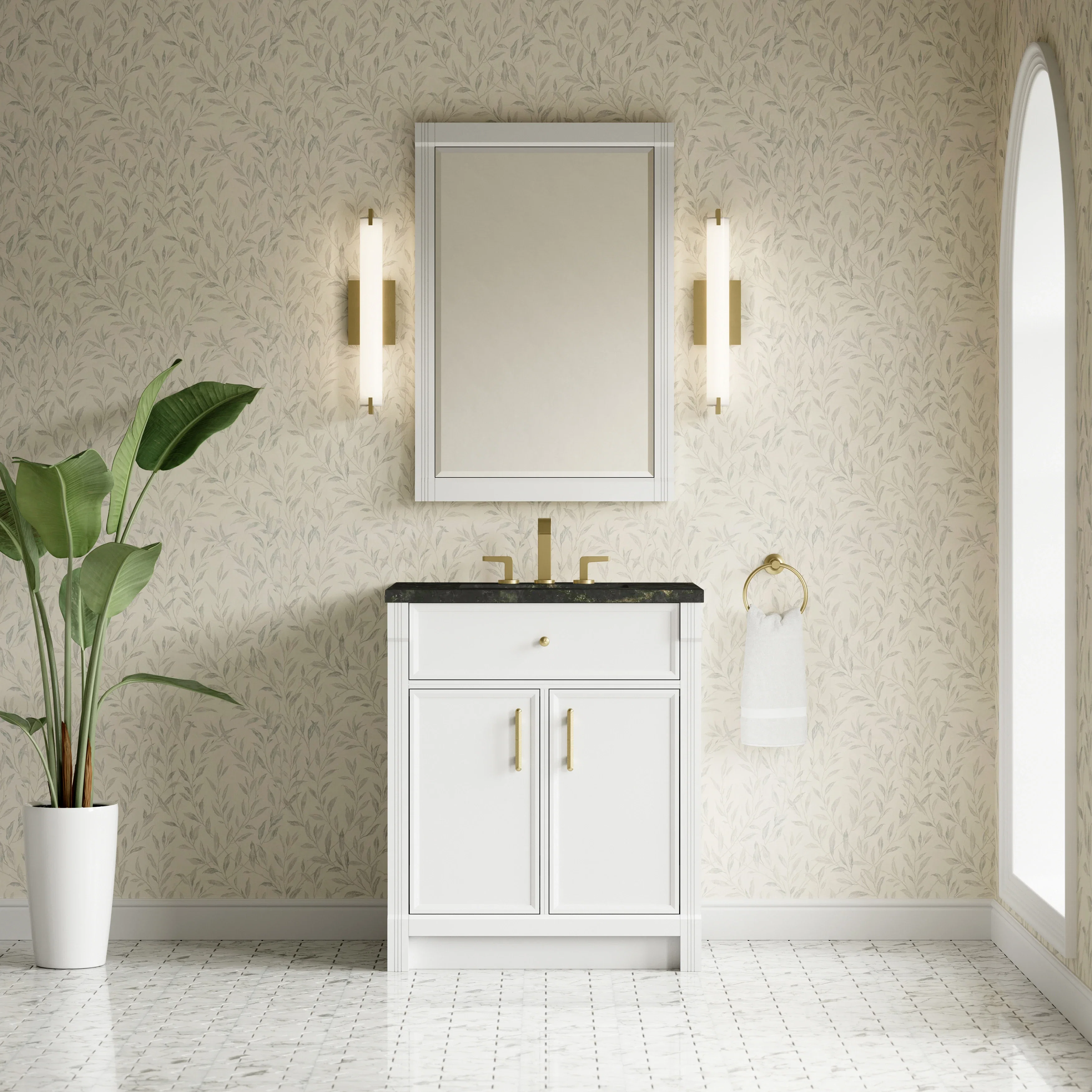 Bellshire 30" Single Vanity, Bright White w/ 3 CM Phantome Eclos Top