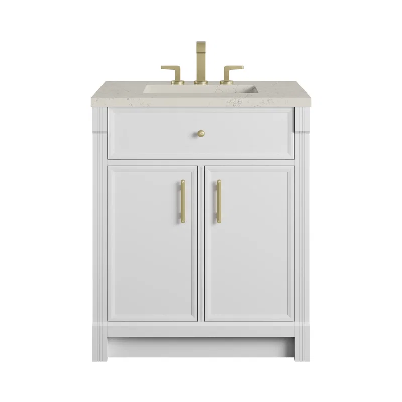 Bellshire 30" Single Vanity, Bright White w/ 3 CM Siberian Silestone Top