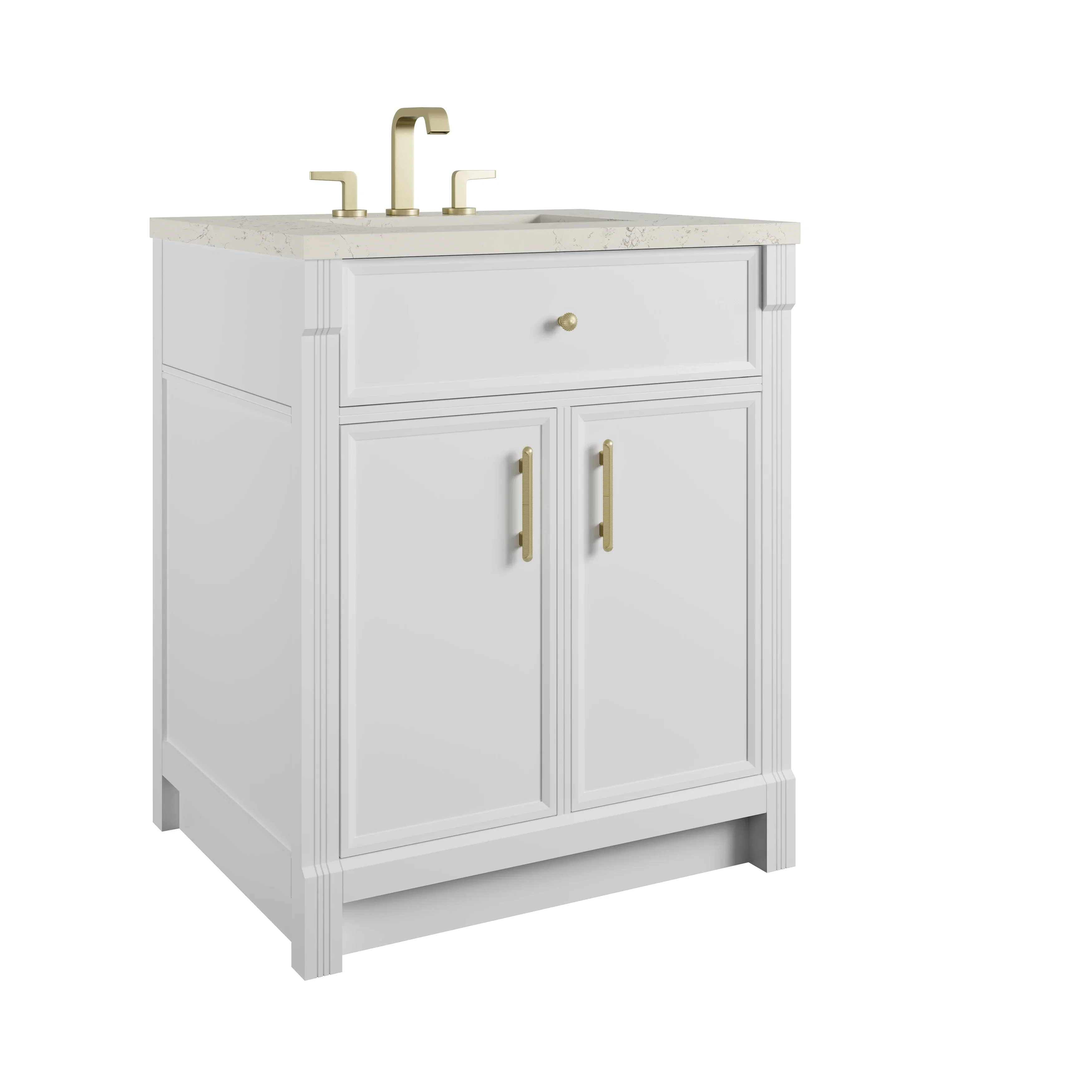 Bellshire 30" Single Vanity, Bright White w/ 3 CM Siberian Silestone Top