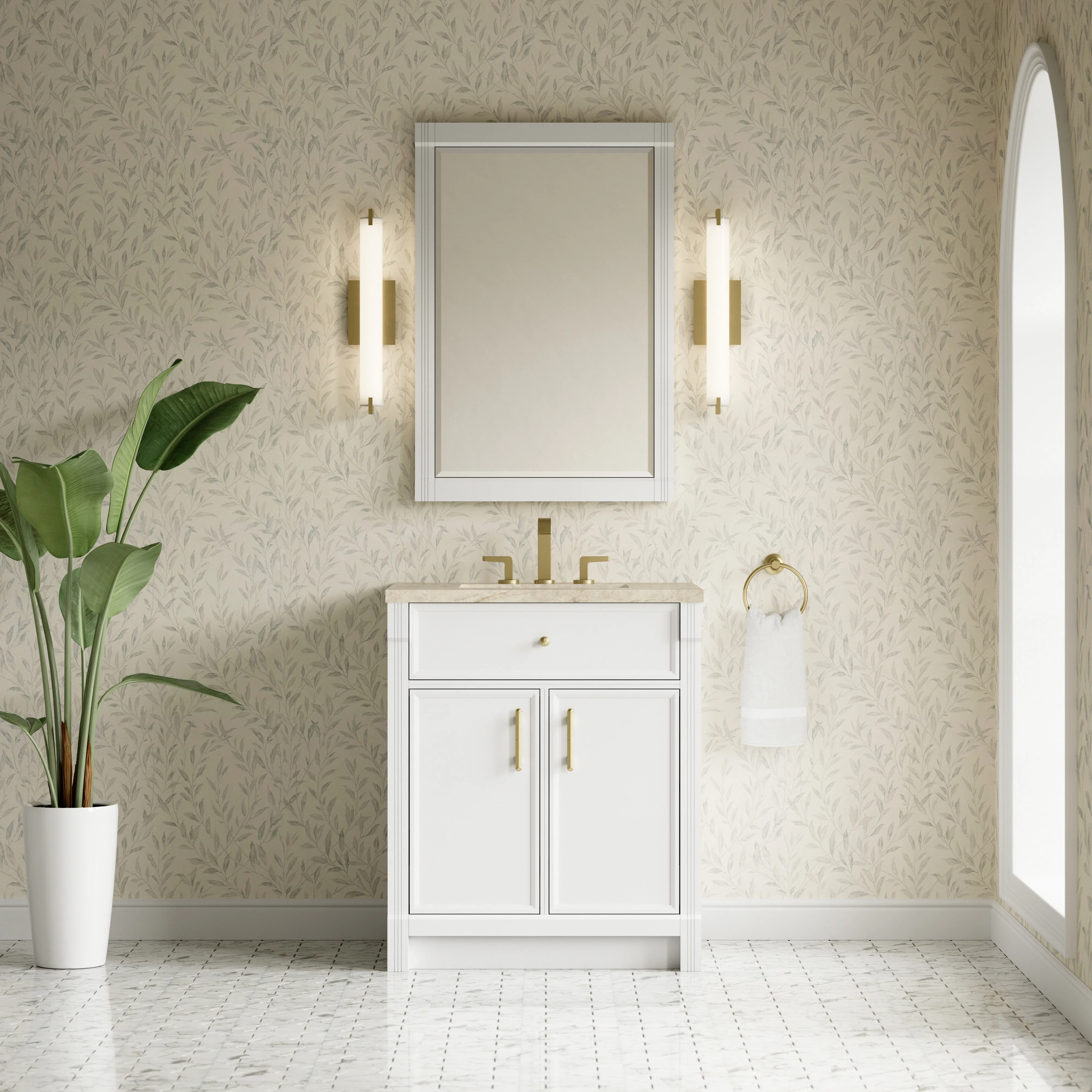 Bellshire 30" Single Vanity, Bright White w/ 3 CM Tajnar Eclos Top
