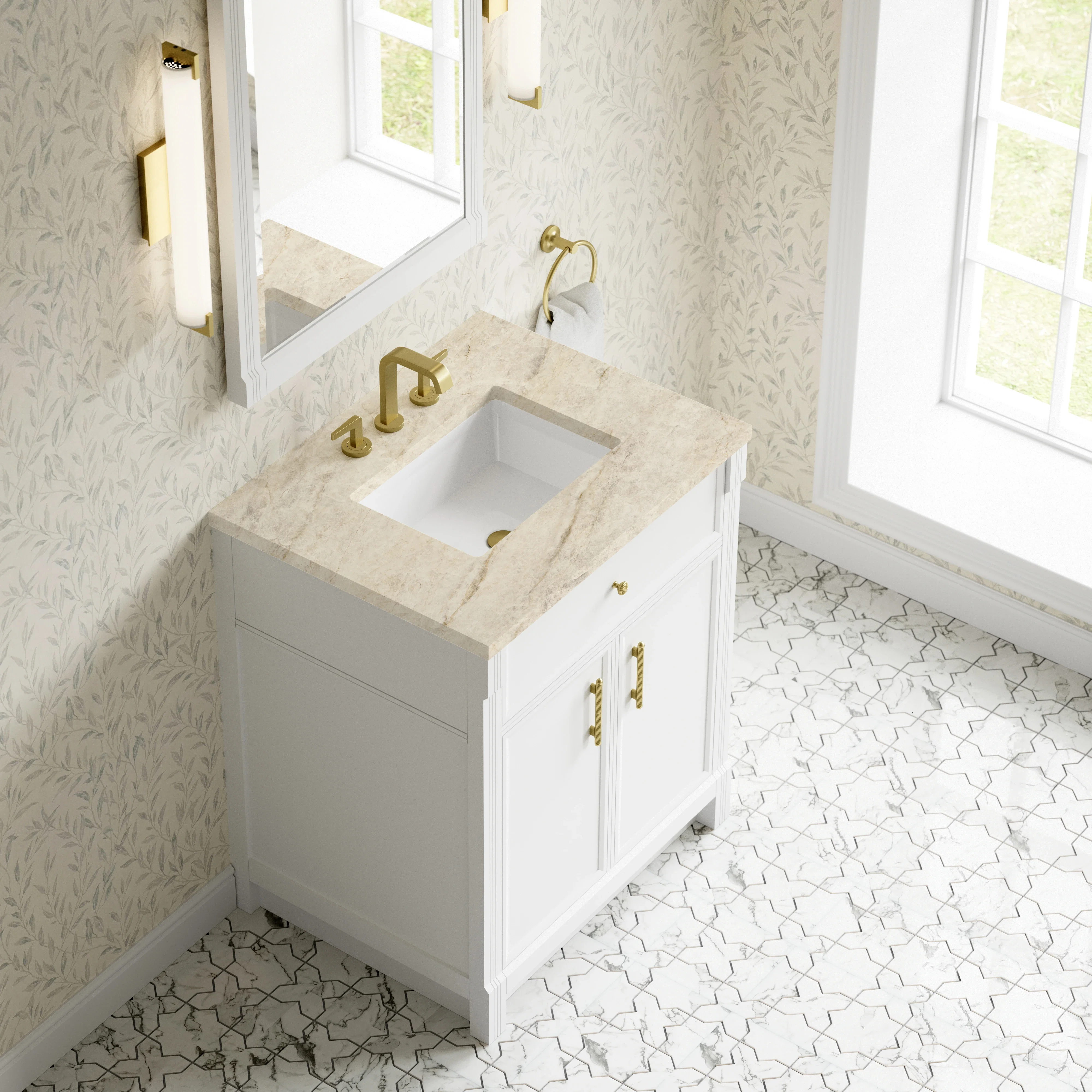 Bellshire 30" Single Vanity, Bright White w/ 3 CM Tajnar Eclos Top