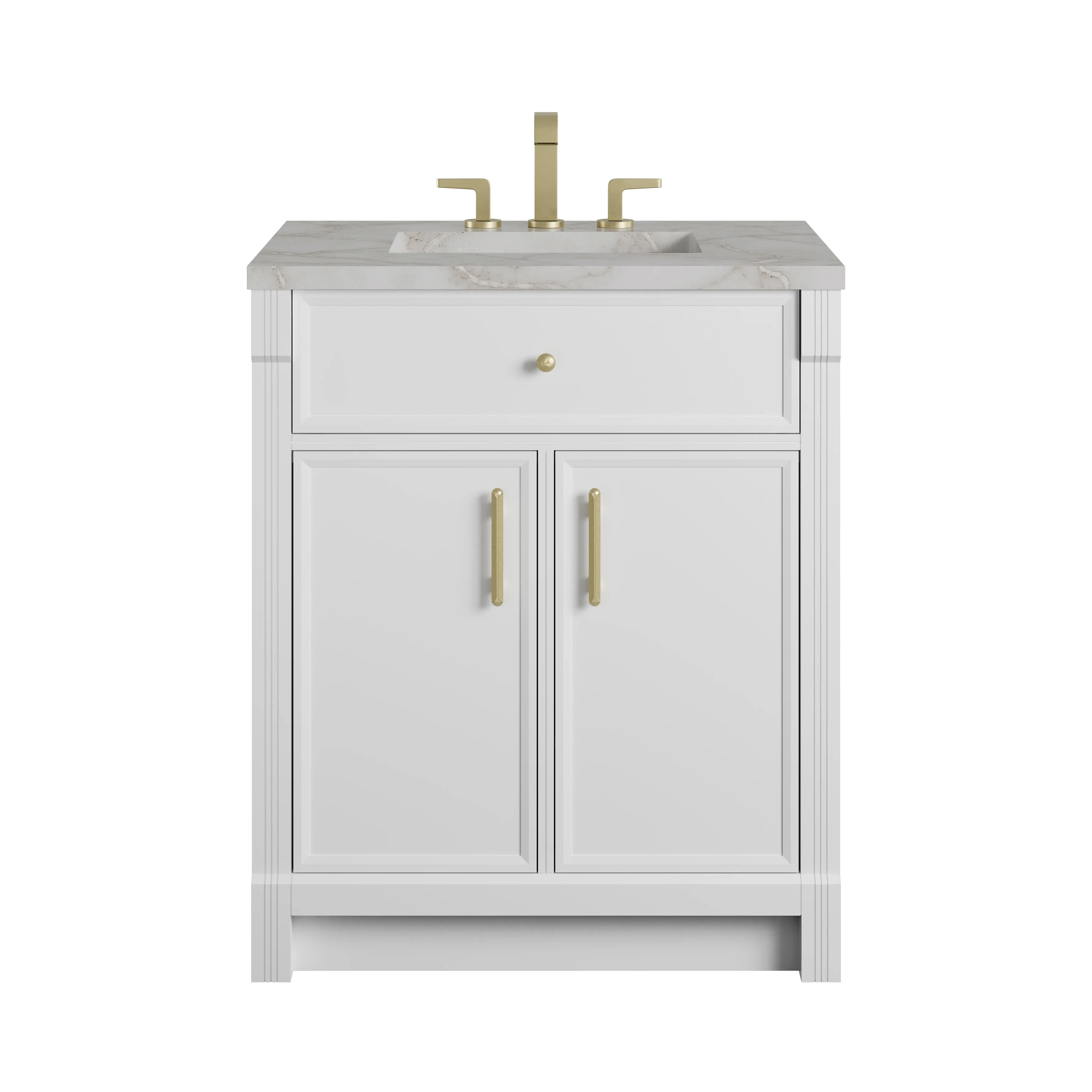 Bellshire 30" Single Vanity, Bright White w/ 3 CM Victorian Silver Silestone Top