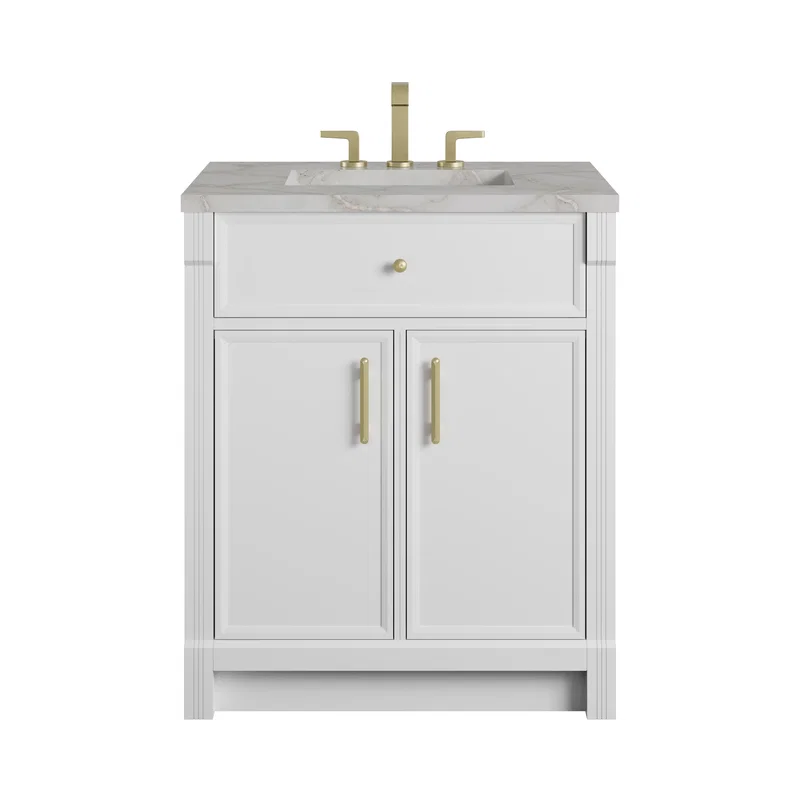 Bellshire 30" Single Vanity, Bright White w/ 3 CM Victorian Silver Silestone Top
