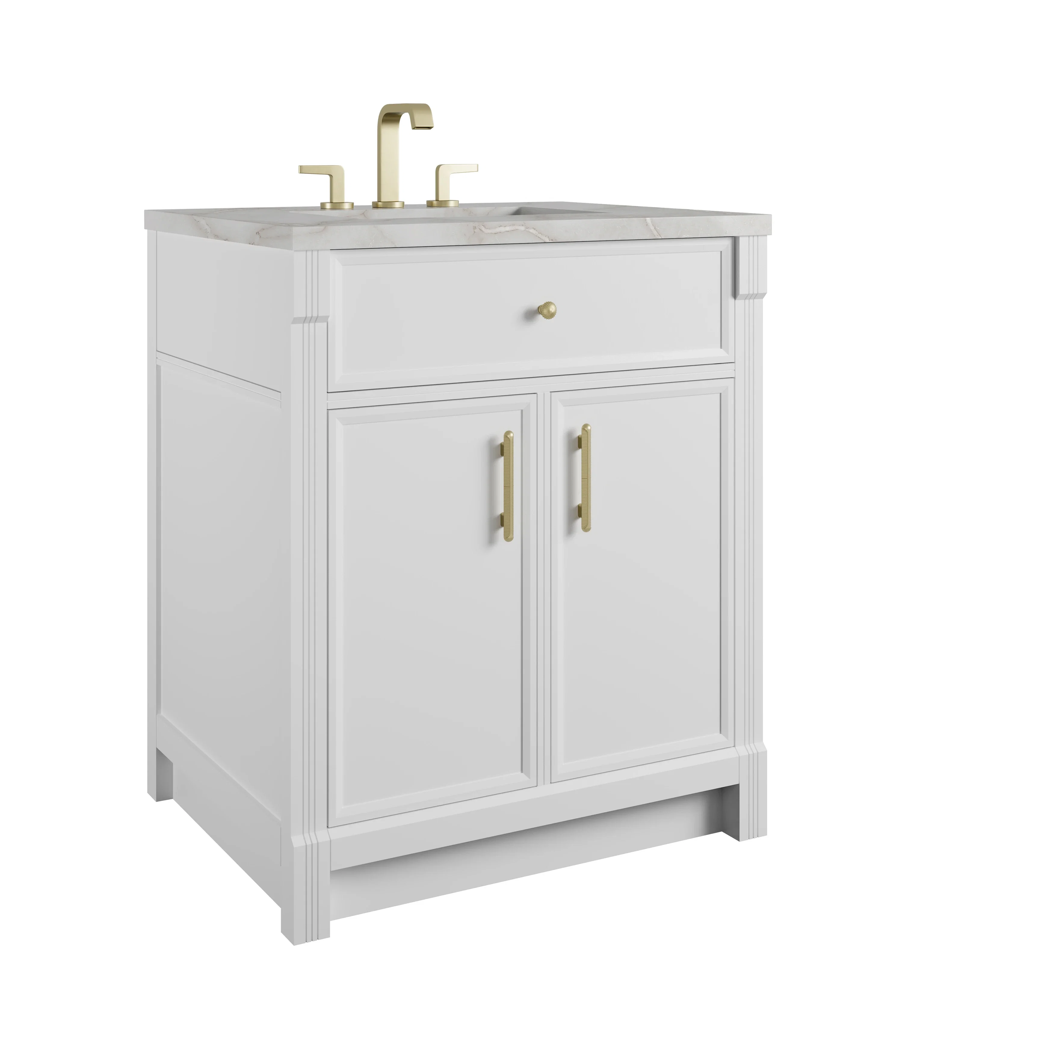 Bellshire 30" Single Vanity, Bright White w/ 3 CM Victorian Silver Silestone Top