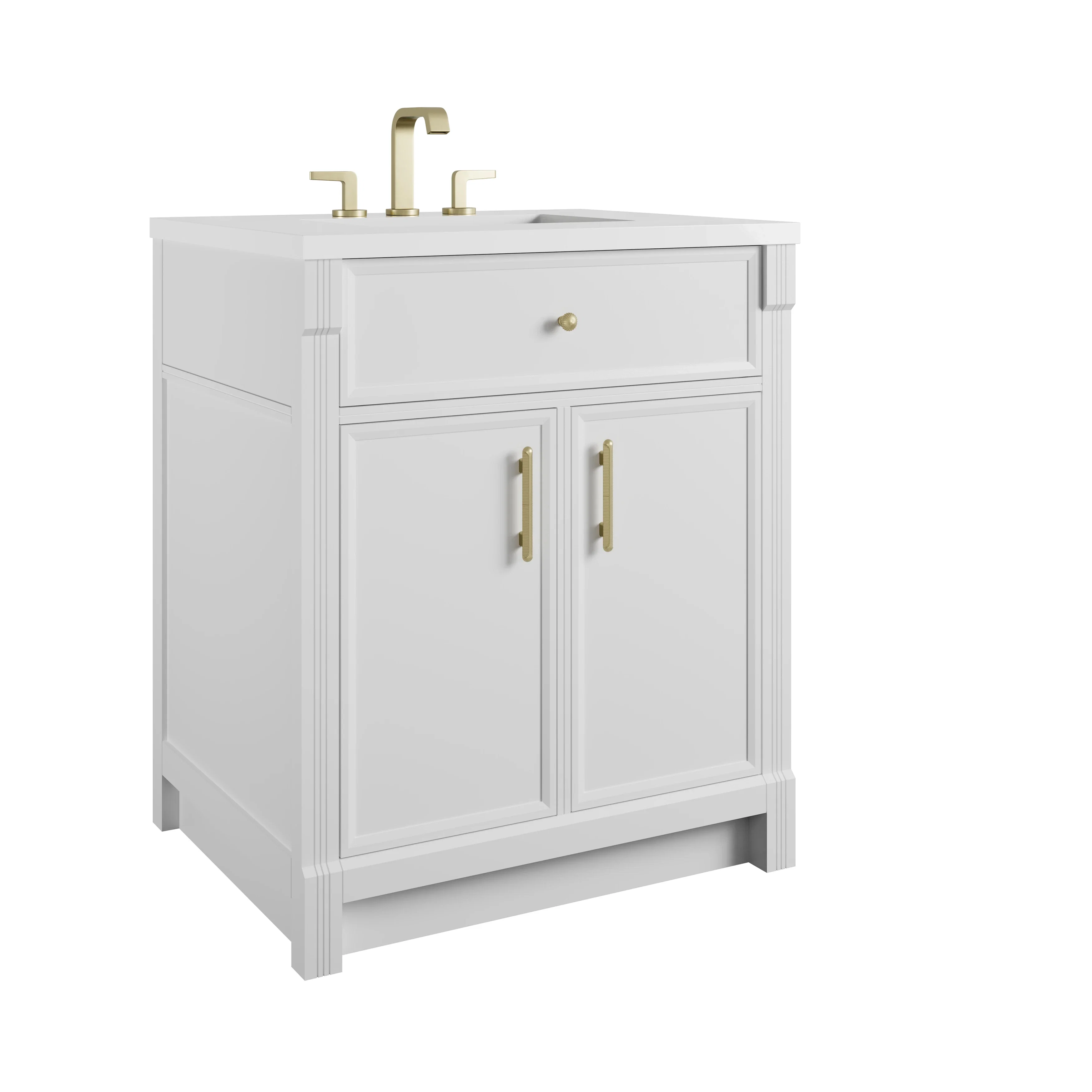 Bellshire 30" Single Vanity, Bright White w/ 3 CM White Zeus Silestone Top