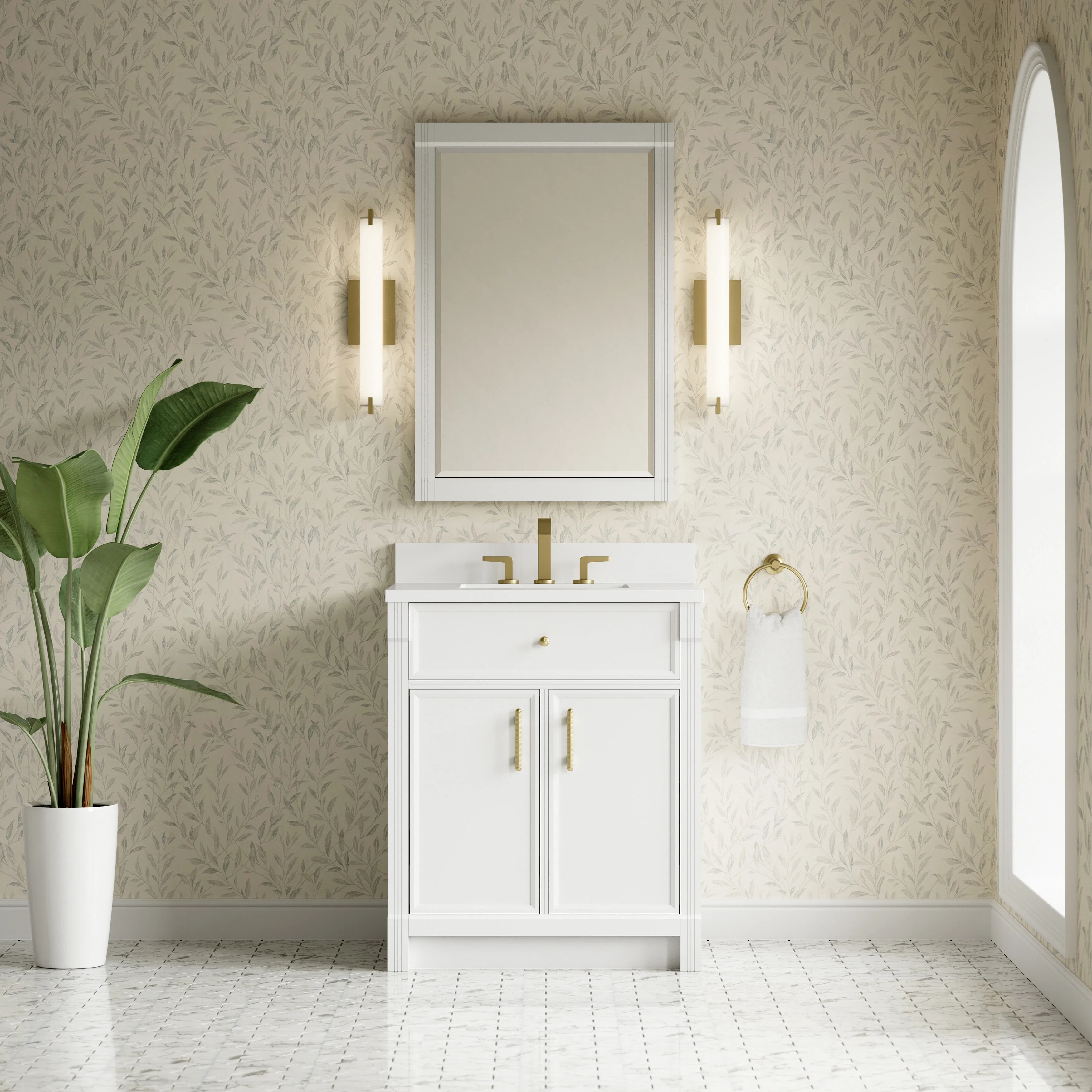 Bellshire 30" Single Vanity, Bright White w/ 3 CM White Zeus Silestone Top