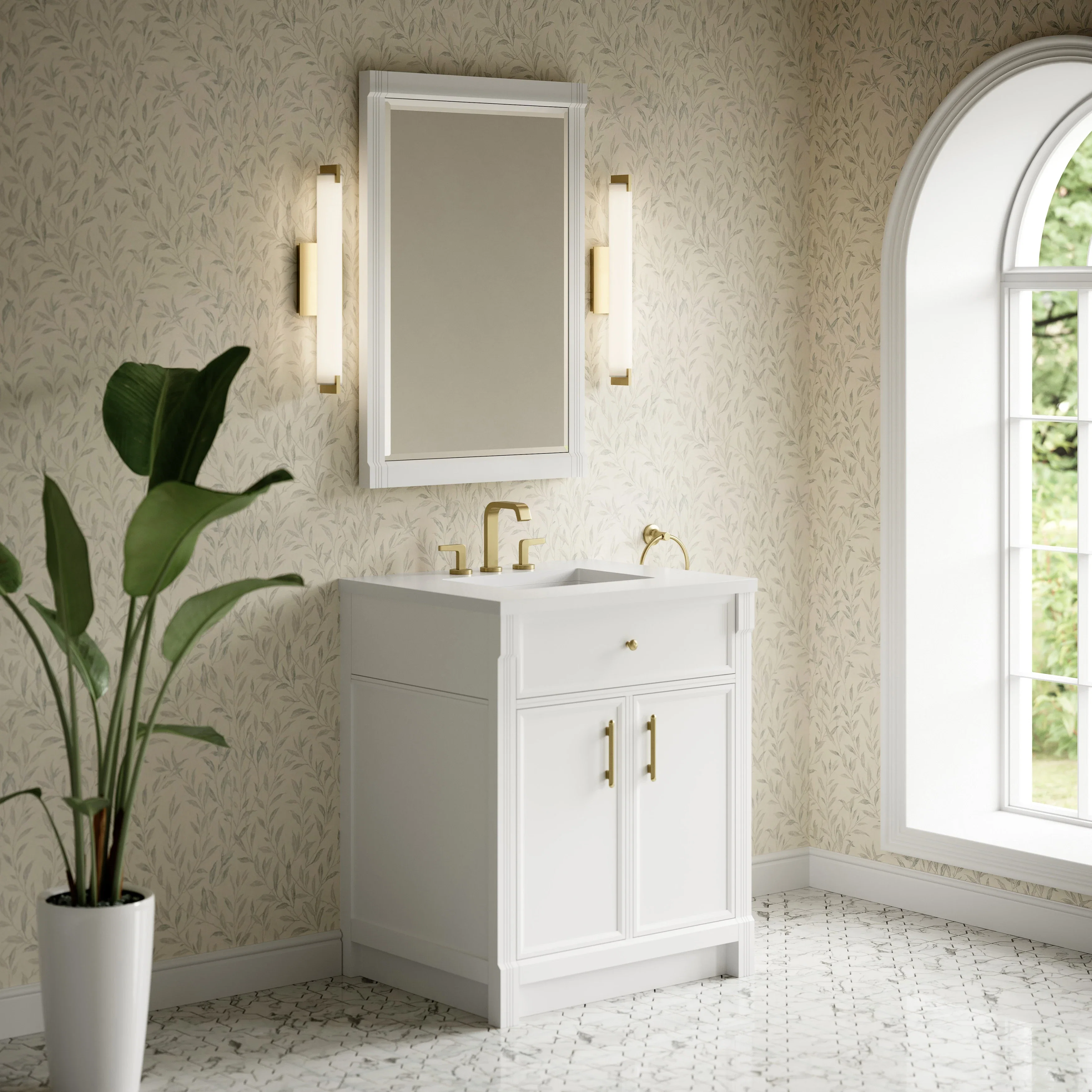 Bellshire 30" Single Vanity, Bright White w/ 3 CM White Zeus Silestone Top