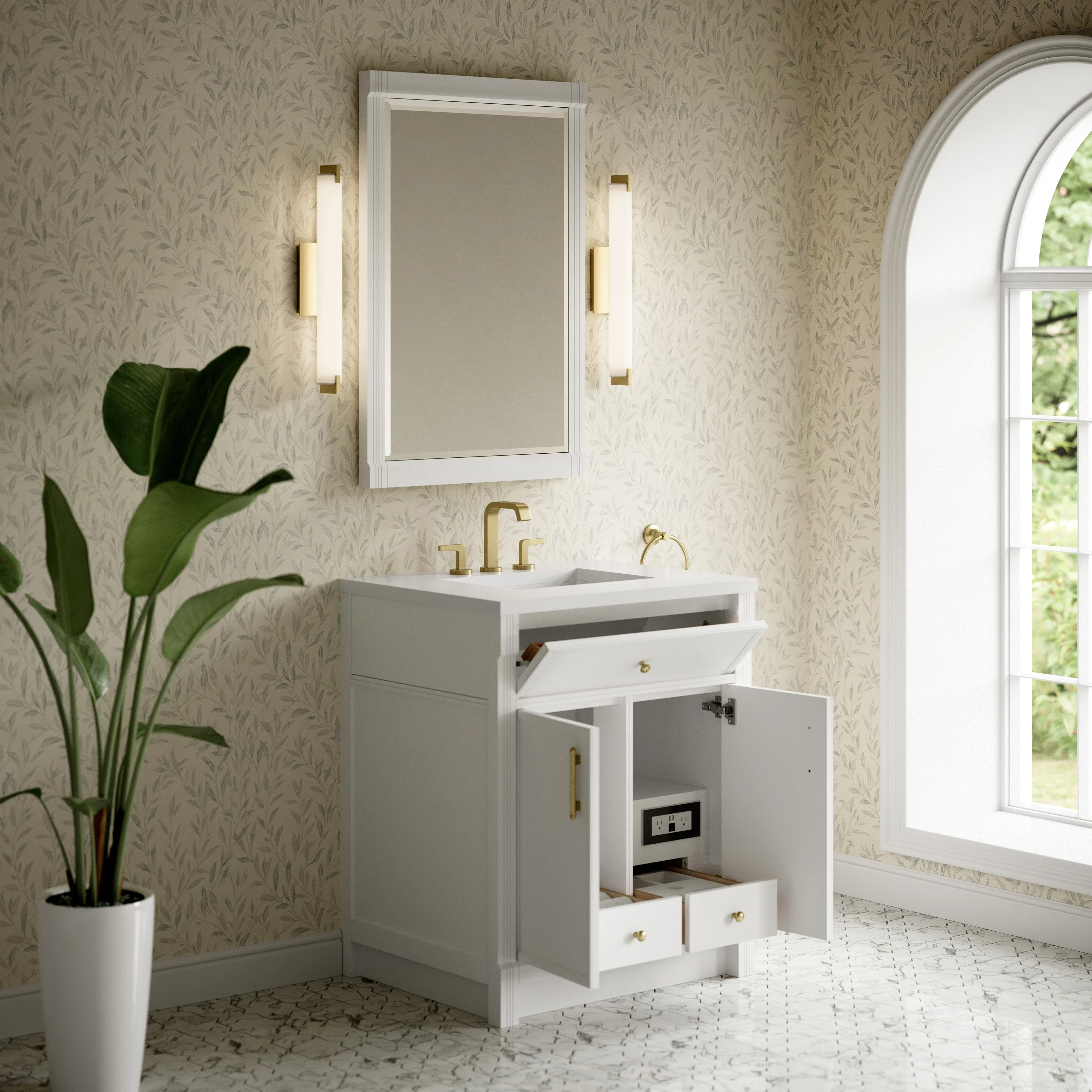 Bellshire 30" Single Vanity, Bright White w/ 3 CM White Zeus Silestone Top