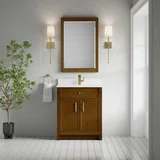 Bellshire 30" Single Vanity, Honey Oak w/ Single Hole 3 CM White Zeus Silestone Top and Matching Backsplash