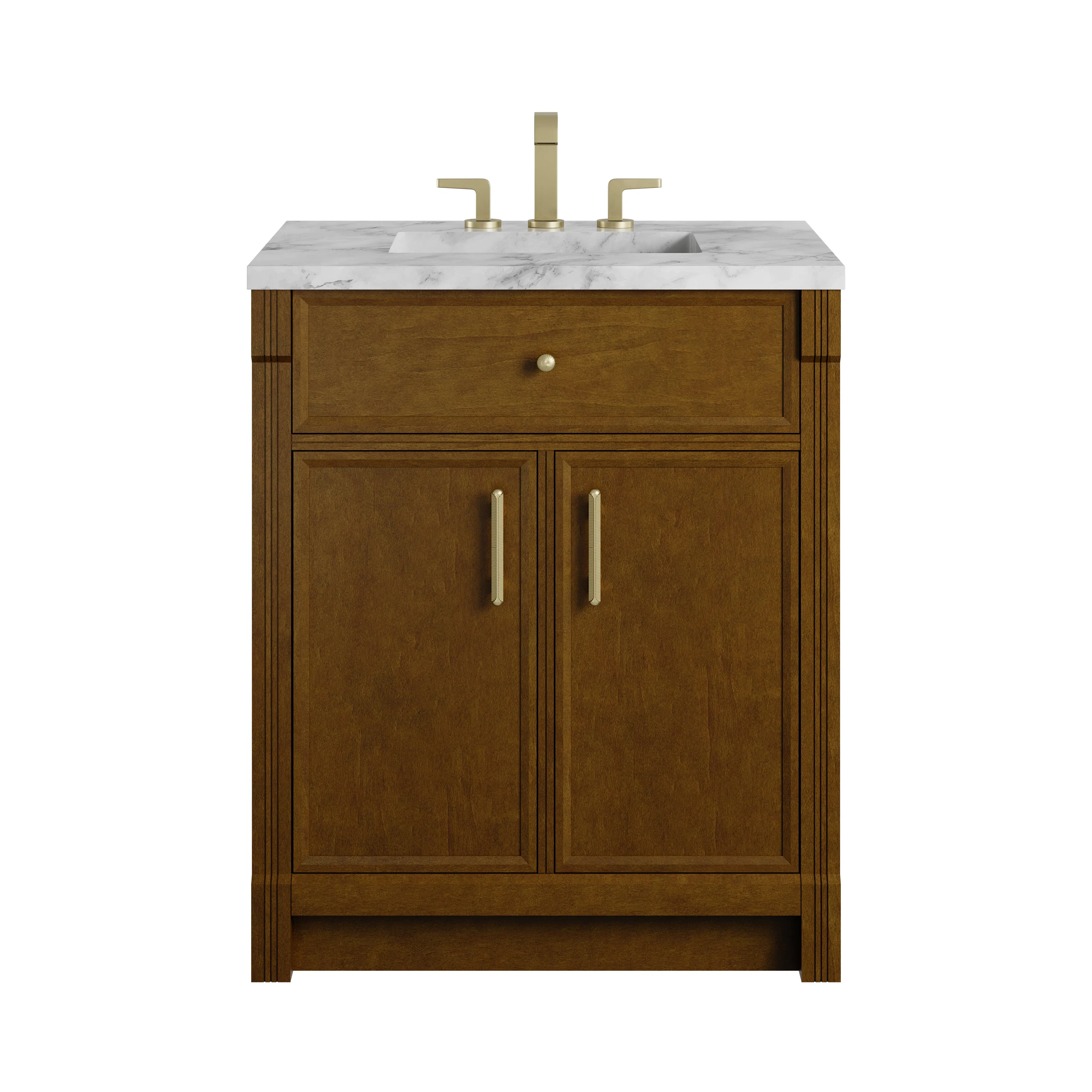 Bellshire 30" Single Vanity, Honey Oak w/ 3 CM Carrara Marble Top
