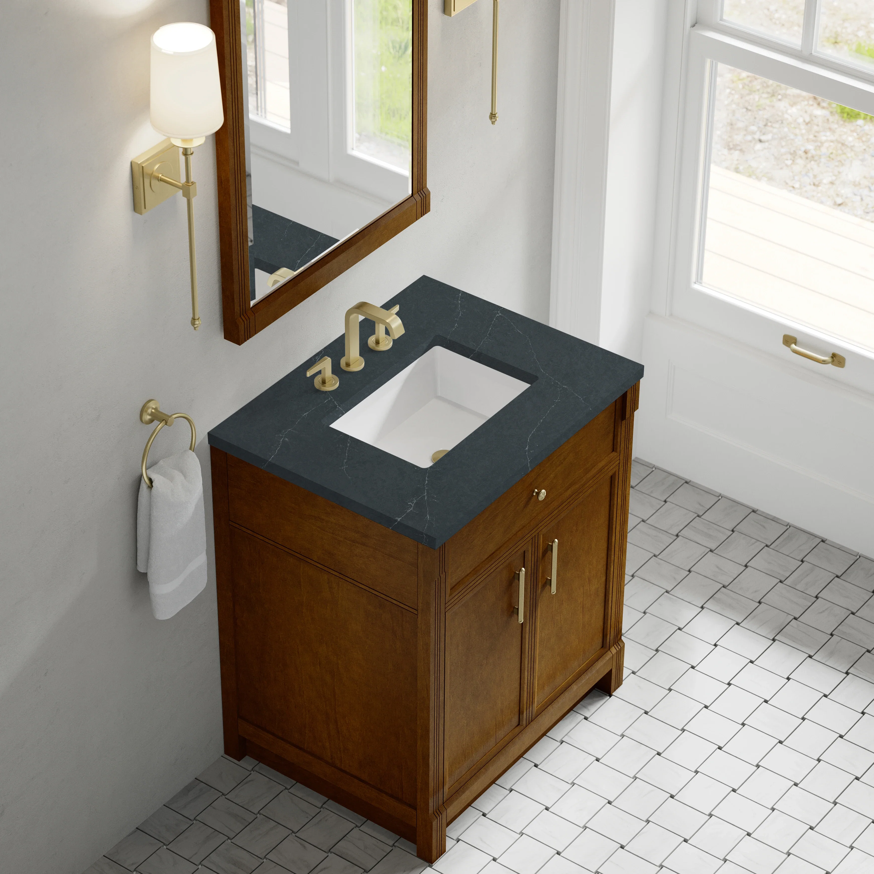 Bellshire 30" Single Vanity, Honey Oak w/ 3 CM Charcoal Soapstone Silestone Top