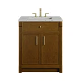 Bellshire 30" Single Vanity, Honey Oak w/ 3 CM Eternal Jasmine Pearl Silestone Top