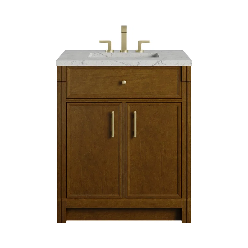 Bellshire 30" Single Vanity, Honey Oak w/ 3 CM Eternal Jasmine Pearl Silestone Top