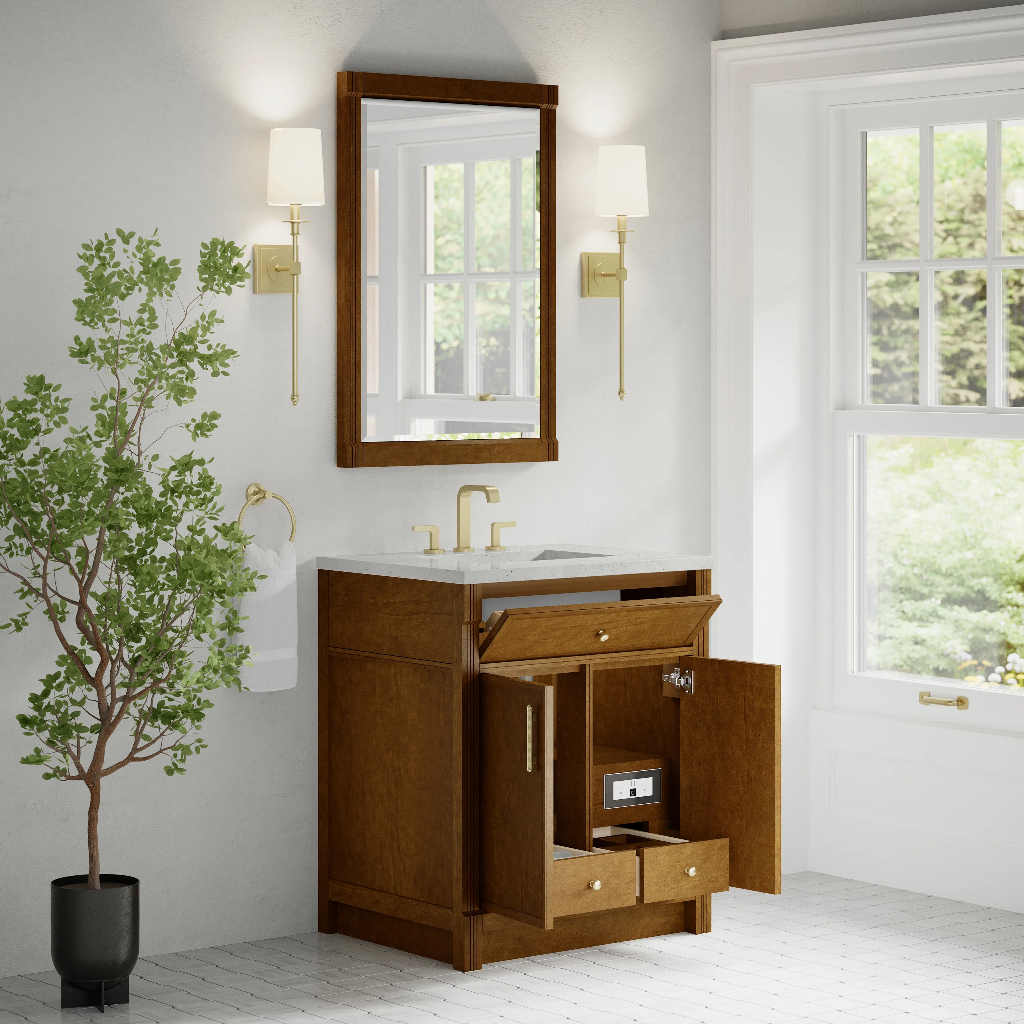Bellshire 30" Single Vanity, Honey Oak w/ 3 CM Lime Delight Silestone Top