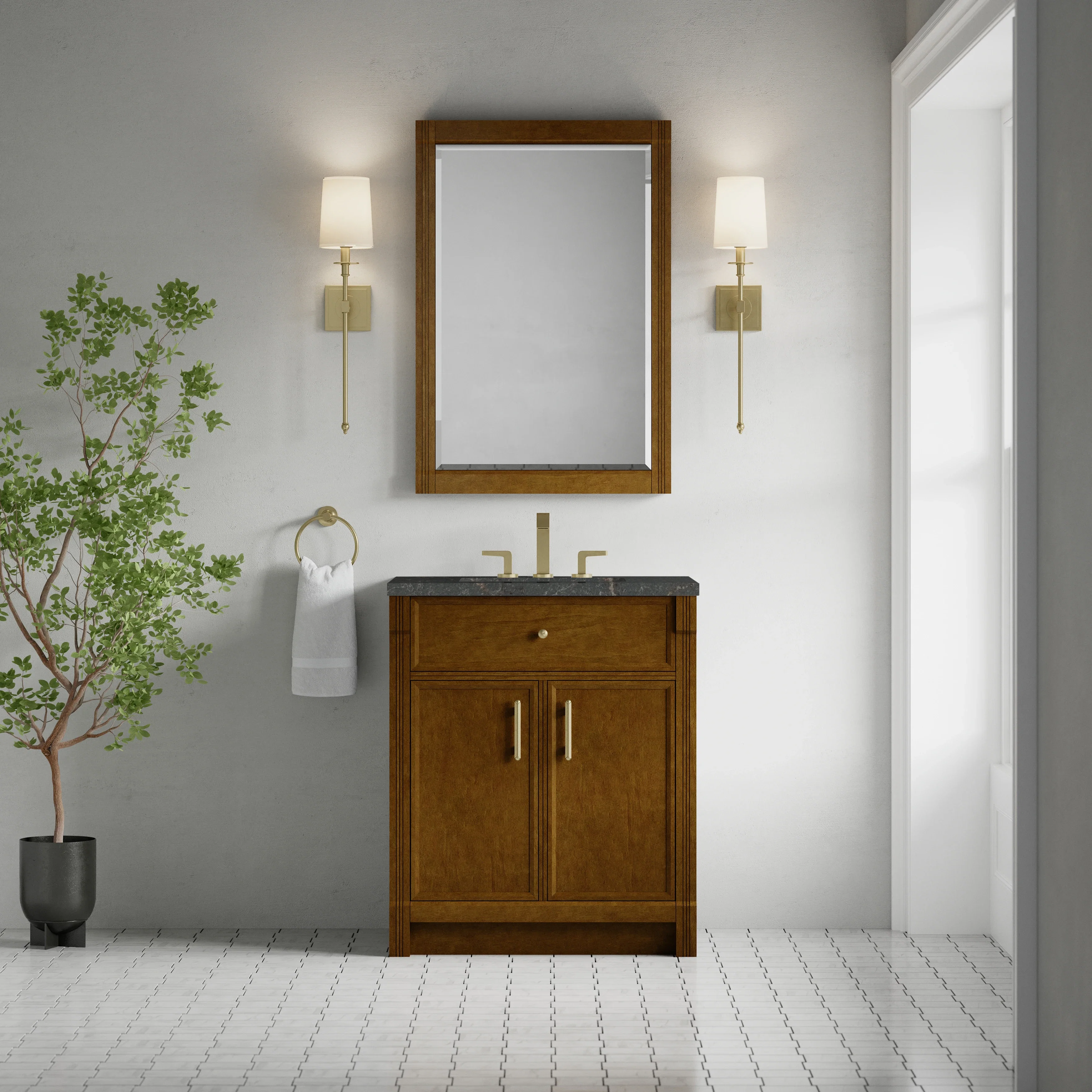 Bellshire 30" Single Vanity, Honey Oak w/ 3 CM Parisien Bleu Silestone Top