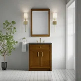 Bellshire 30" Single Vanity, Honey Oak w/ 3 CM Parisien Bleu Silestone Top