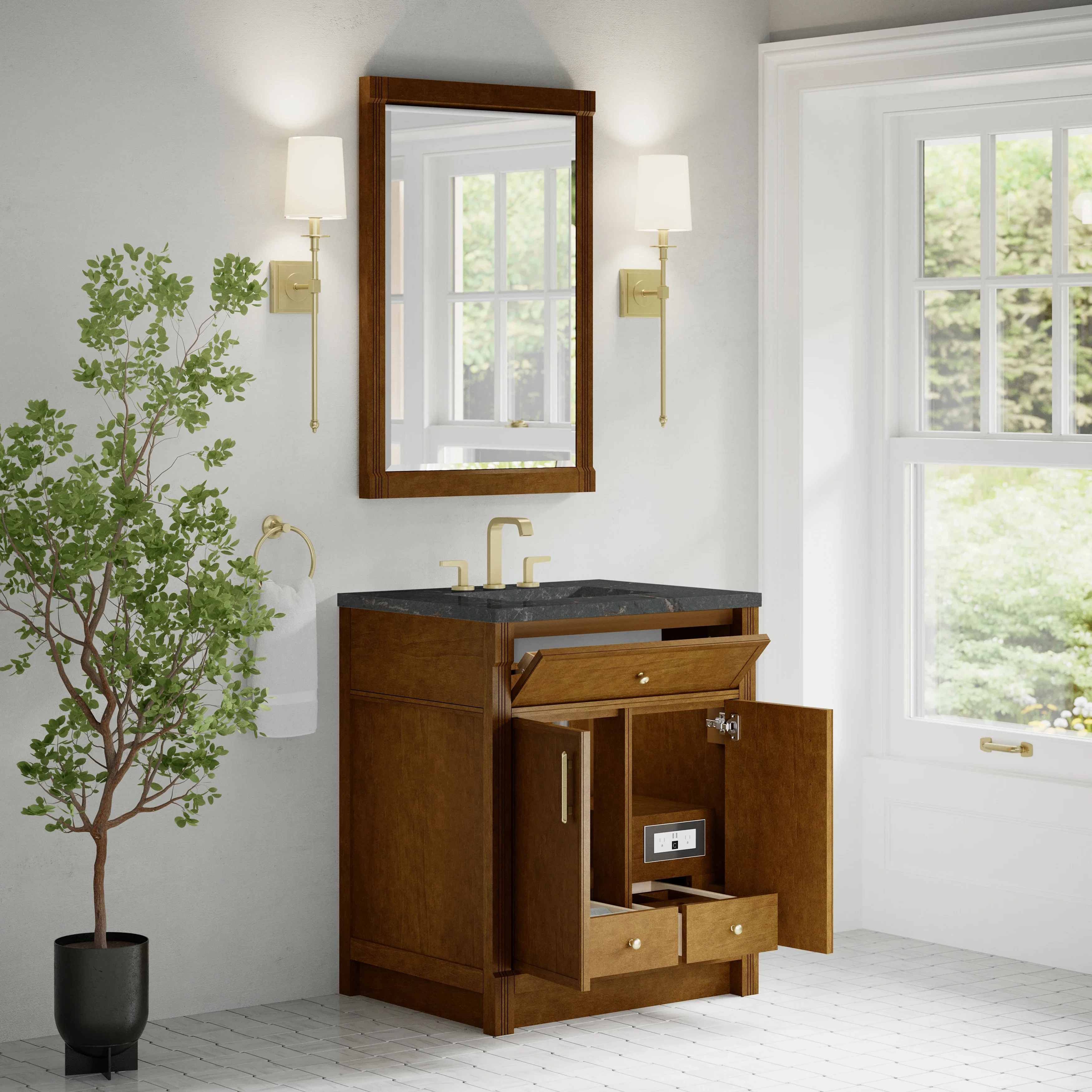 Bellshire 30" Single Vanity, Honey Oak w/ 3 CM Parisien Bleu Silestone Top