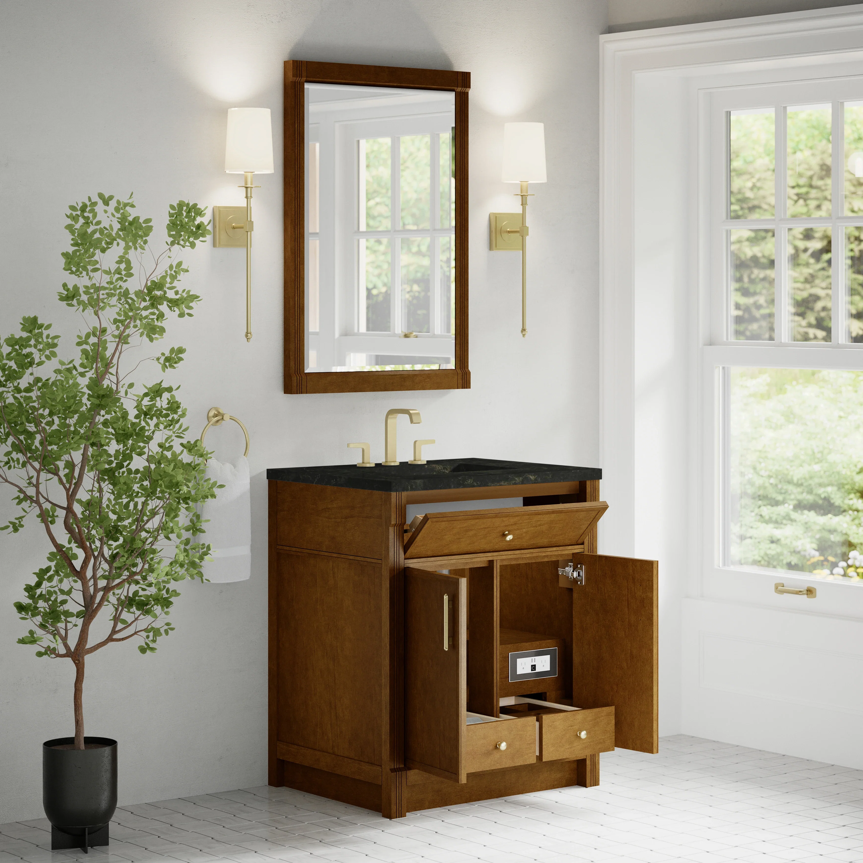 Bellshire 30" Single Vanity, Honey Oak w/ 3 CM Phantome Eclos Top