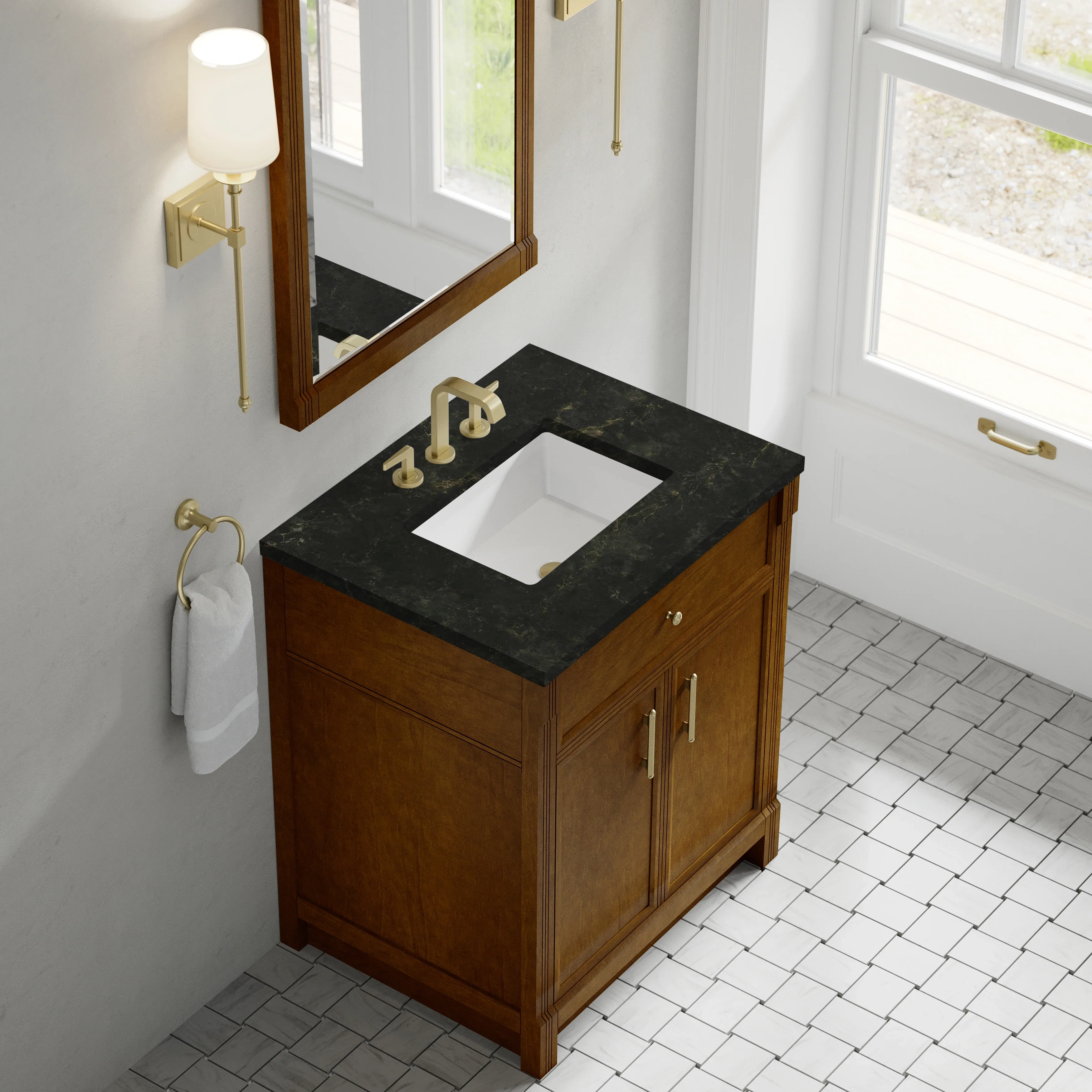 Bellshire 30" Single Vanity, Honey Oak w/ 3 CM Phantome Eclos Top