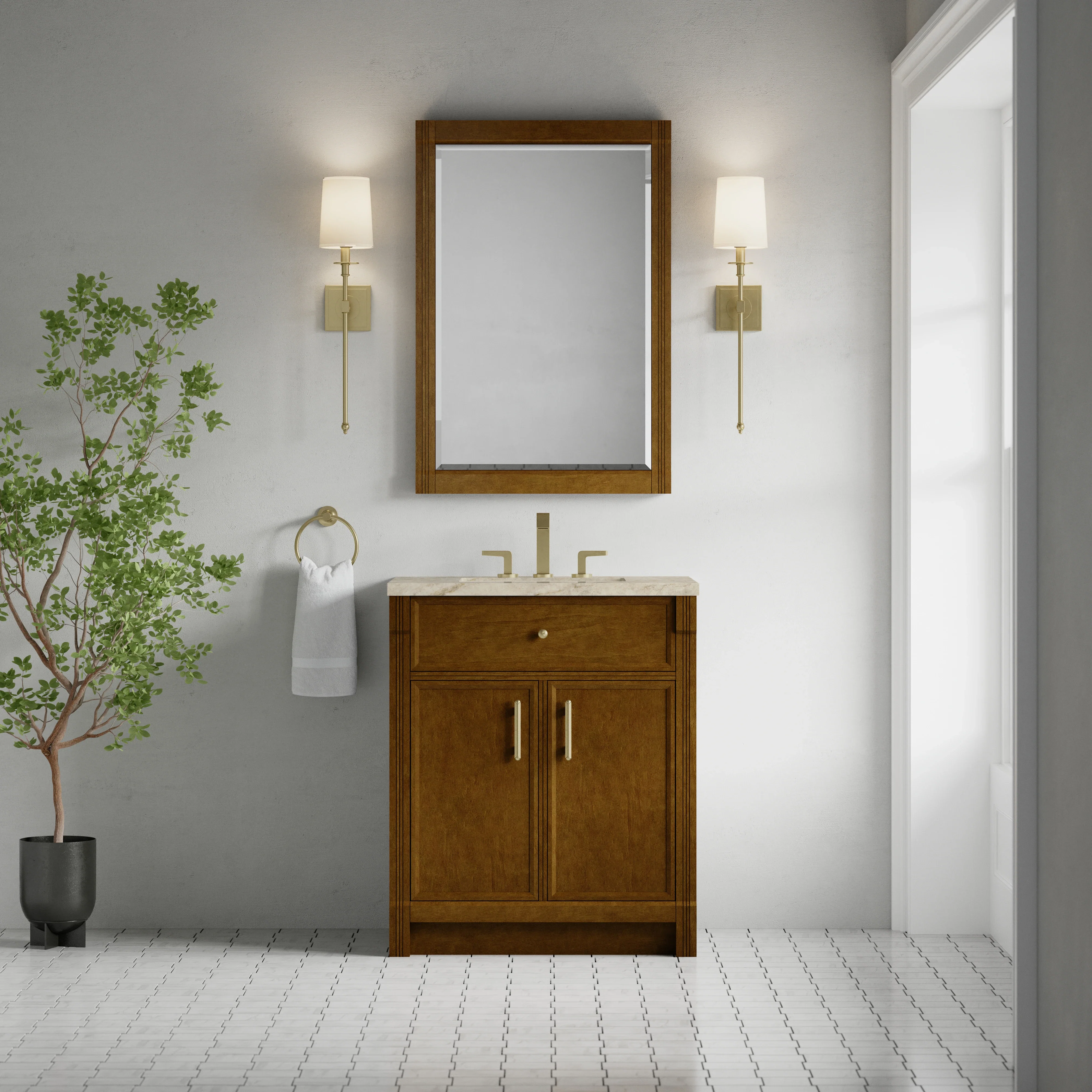 Bellshire 30" Single Vanity, Honey Oak w/ 3 CM Tajnar Eclos Top