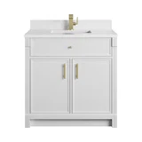 Bellshire 36" Single Vanity, Bright White w/ Single Hole 3 CM White Zeus Silestone Top and Matching Backsplash