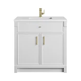 Bellshire 36" Single Vanity, Bright White w/ Single Hole 3 CM White Zeus Silestone Top and Matching Backsplash